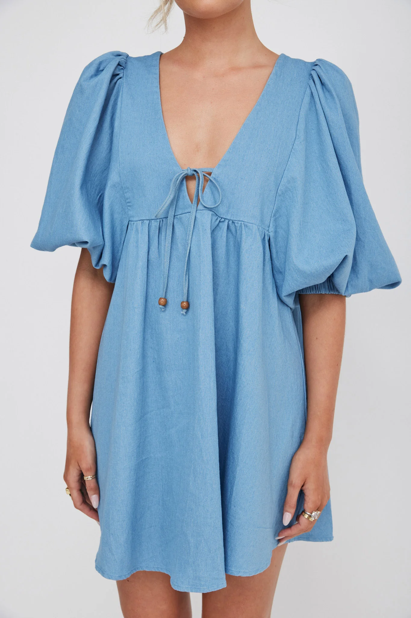 New Haven Puff Sleeve Swing Dress Denim - Image 4