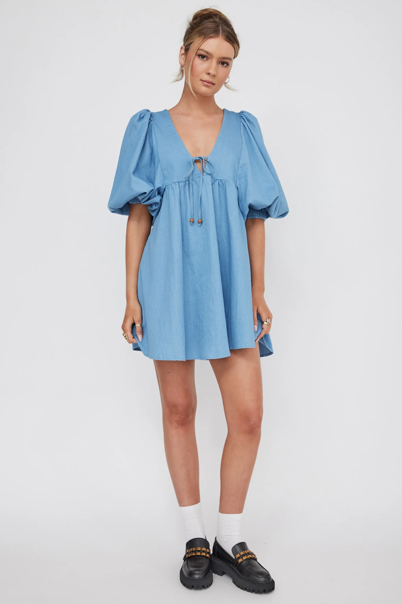 New Haven Puff Sleeve Swing Dress Denim - Image 5
