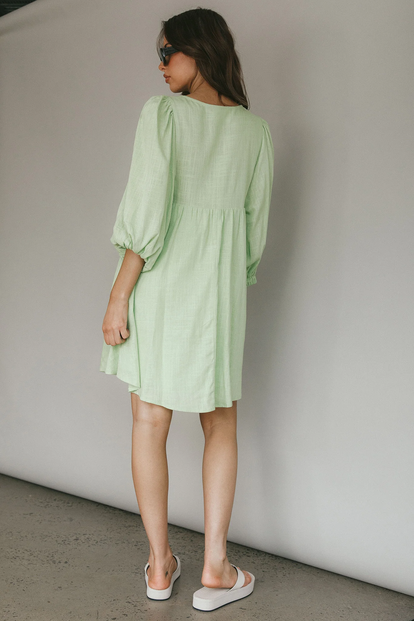 New Haven Puff Sleeve Swing Dress Lime - Image 2