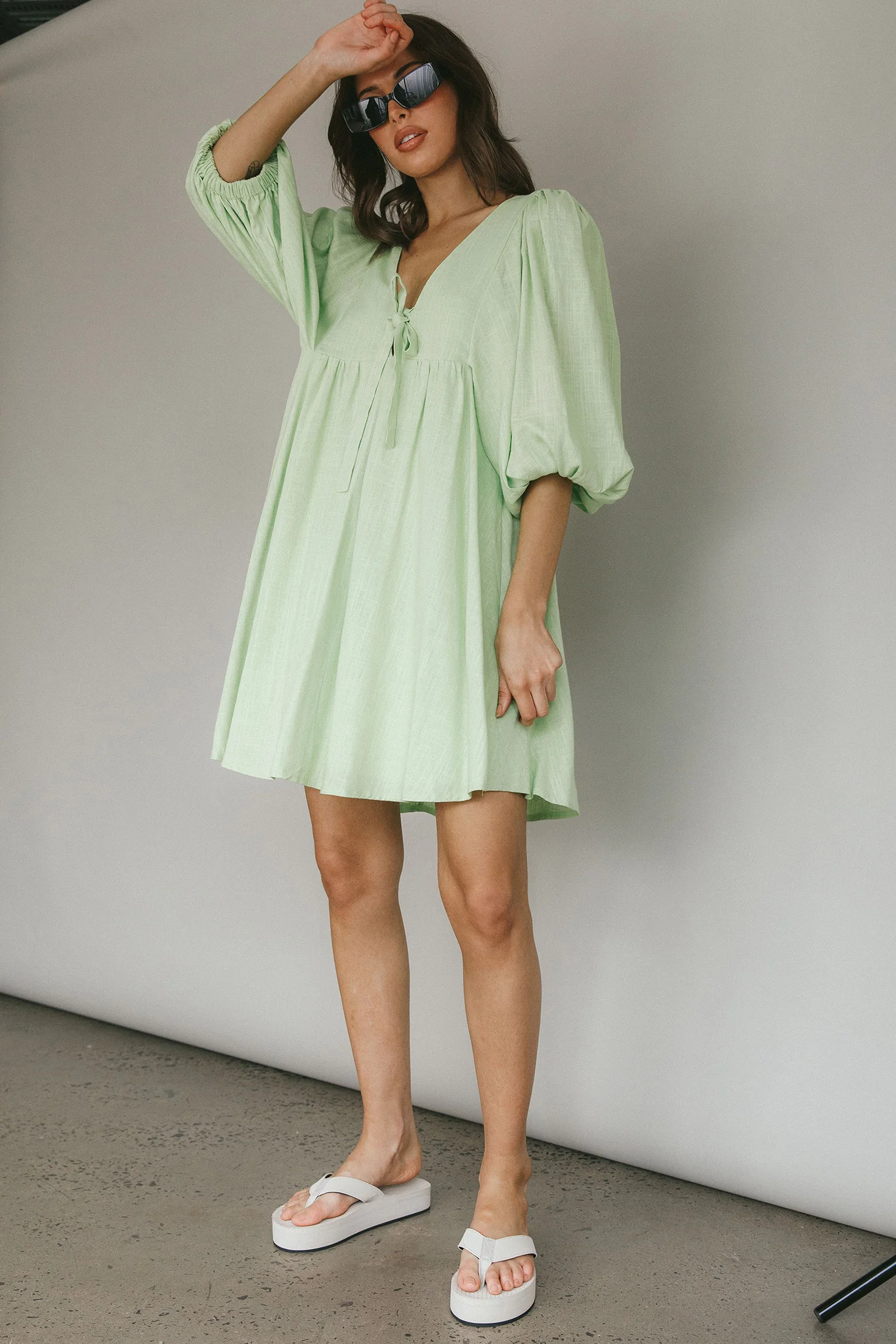 New Haven Puff Sleeve Swing Dress Lime - Image 5