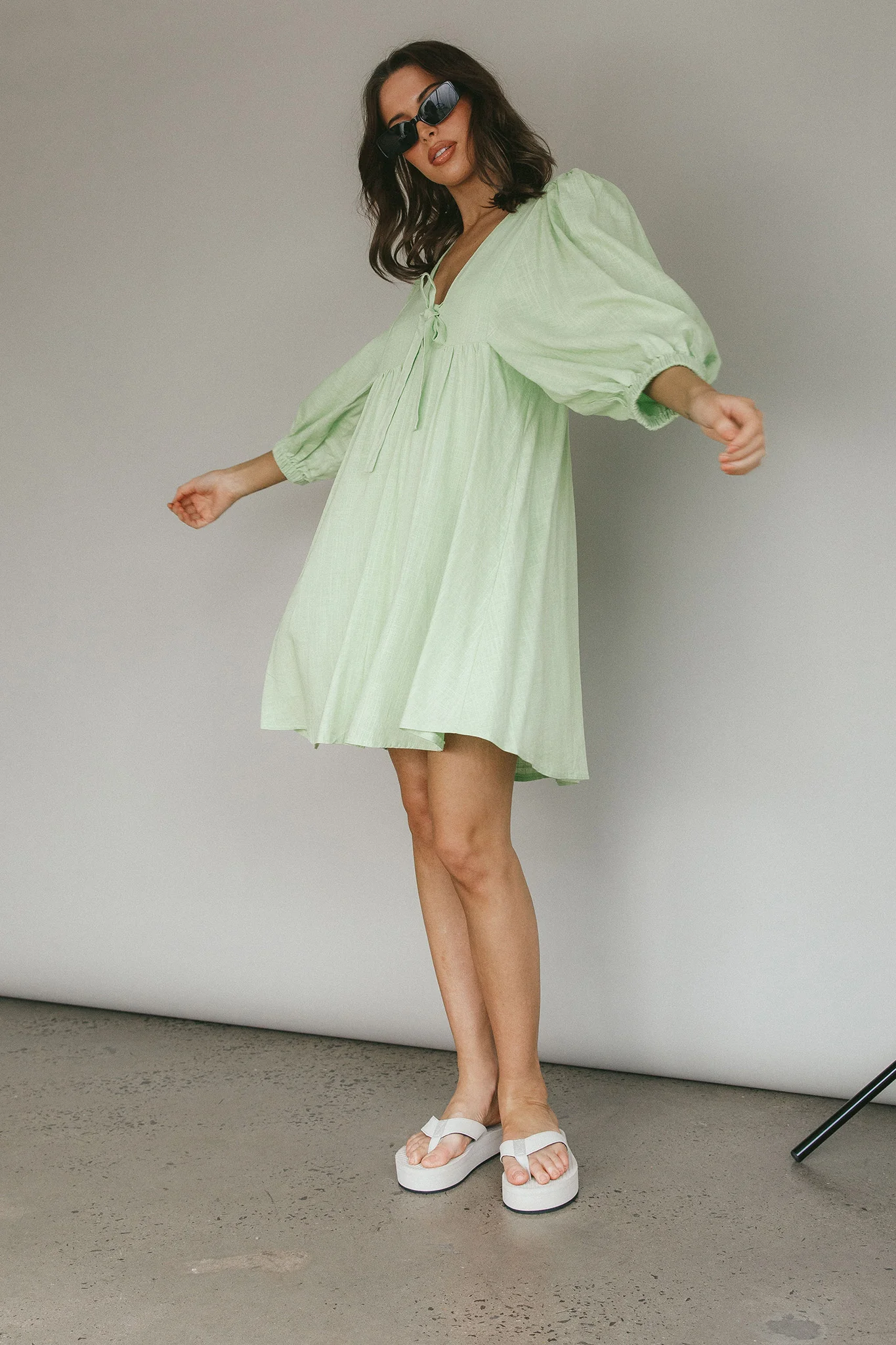 New Haven Puff Sleeve Swing Dress Lime - Image 7