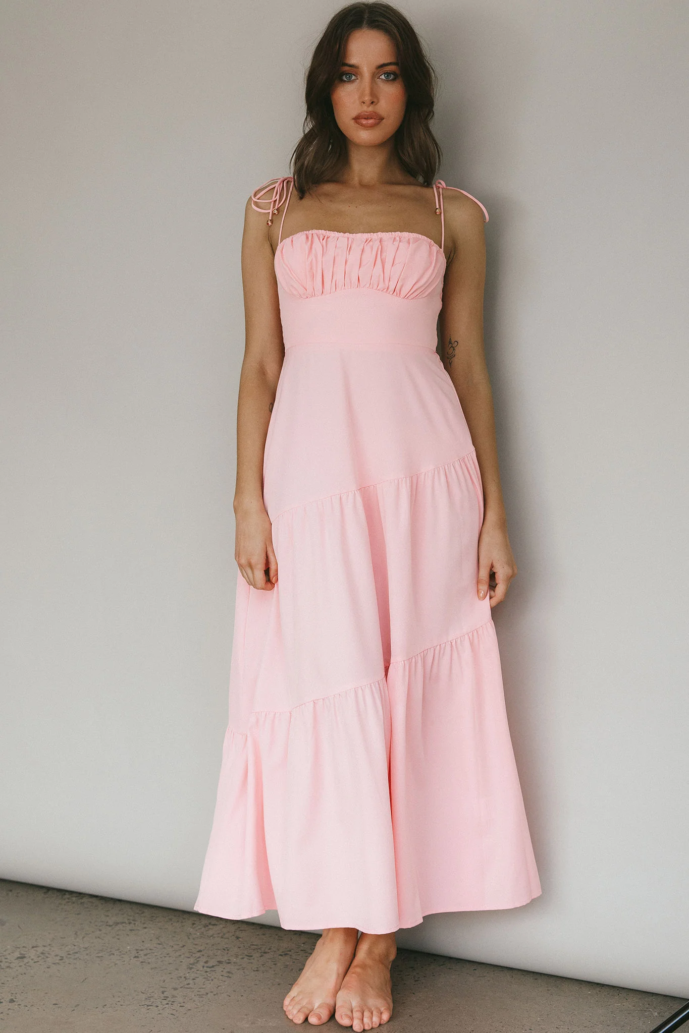 New Light Tied Shoulder Maxi Dress Blush - Image 5