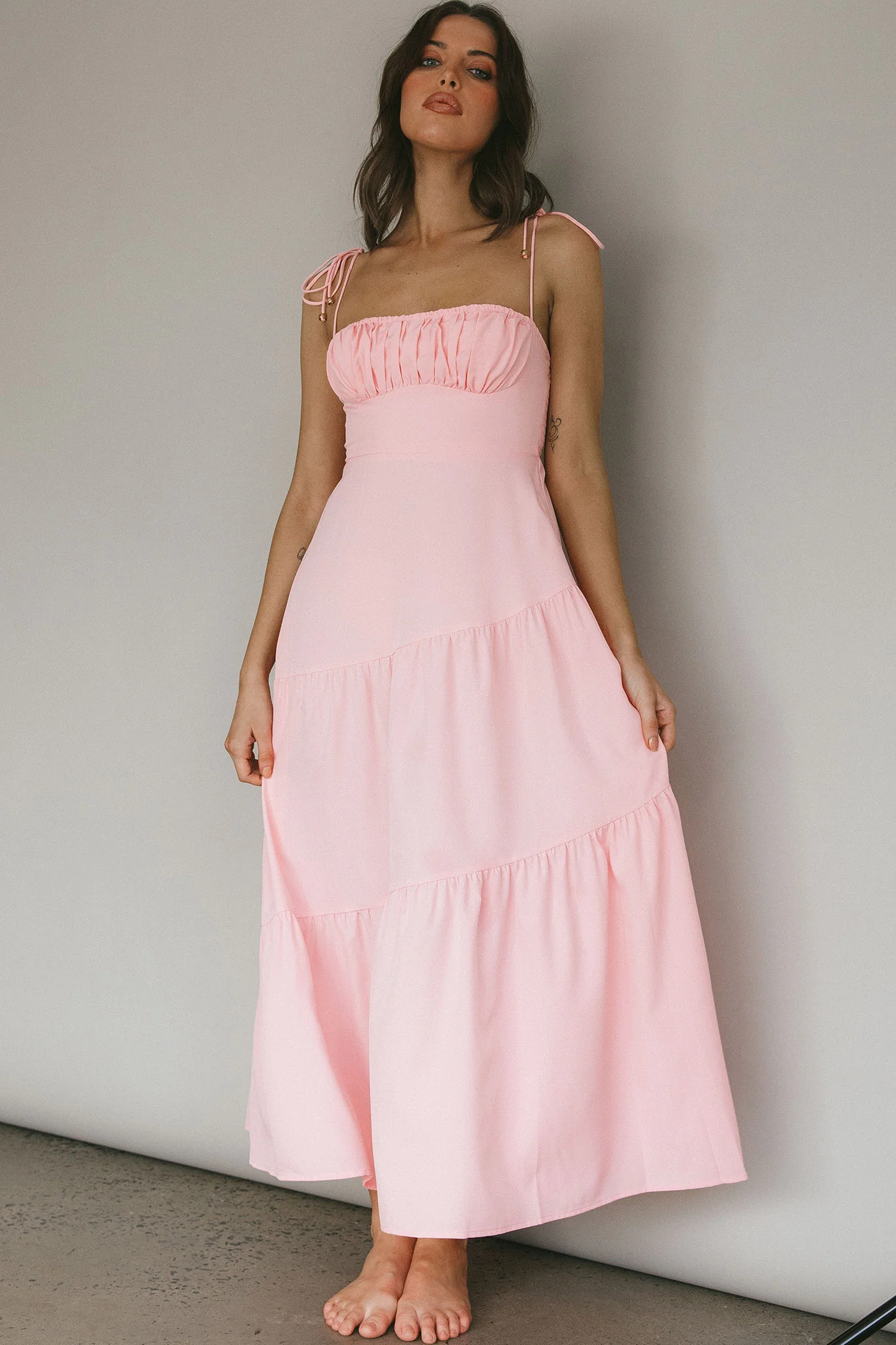New Light Tied Shoulder Maxi Dress Blush - Image 6