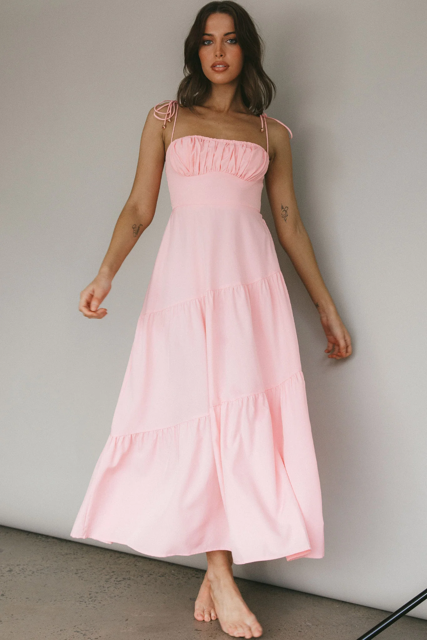 New Light Tied Shoulder Maxi Dress Blush - Image 7