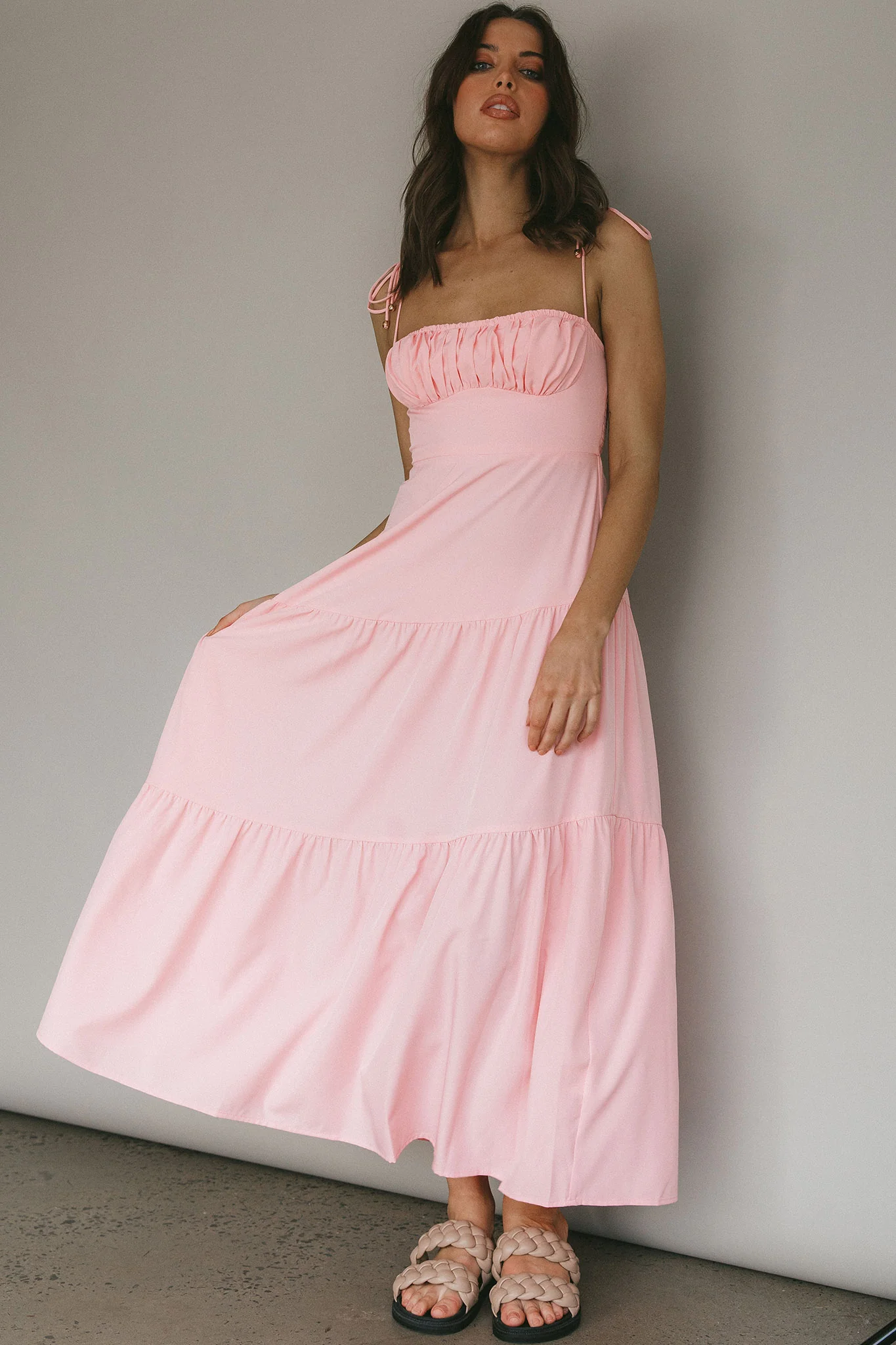 New Light Tied Shoulder Maxi Dress Blush - Image 8