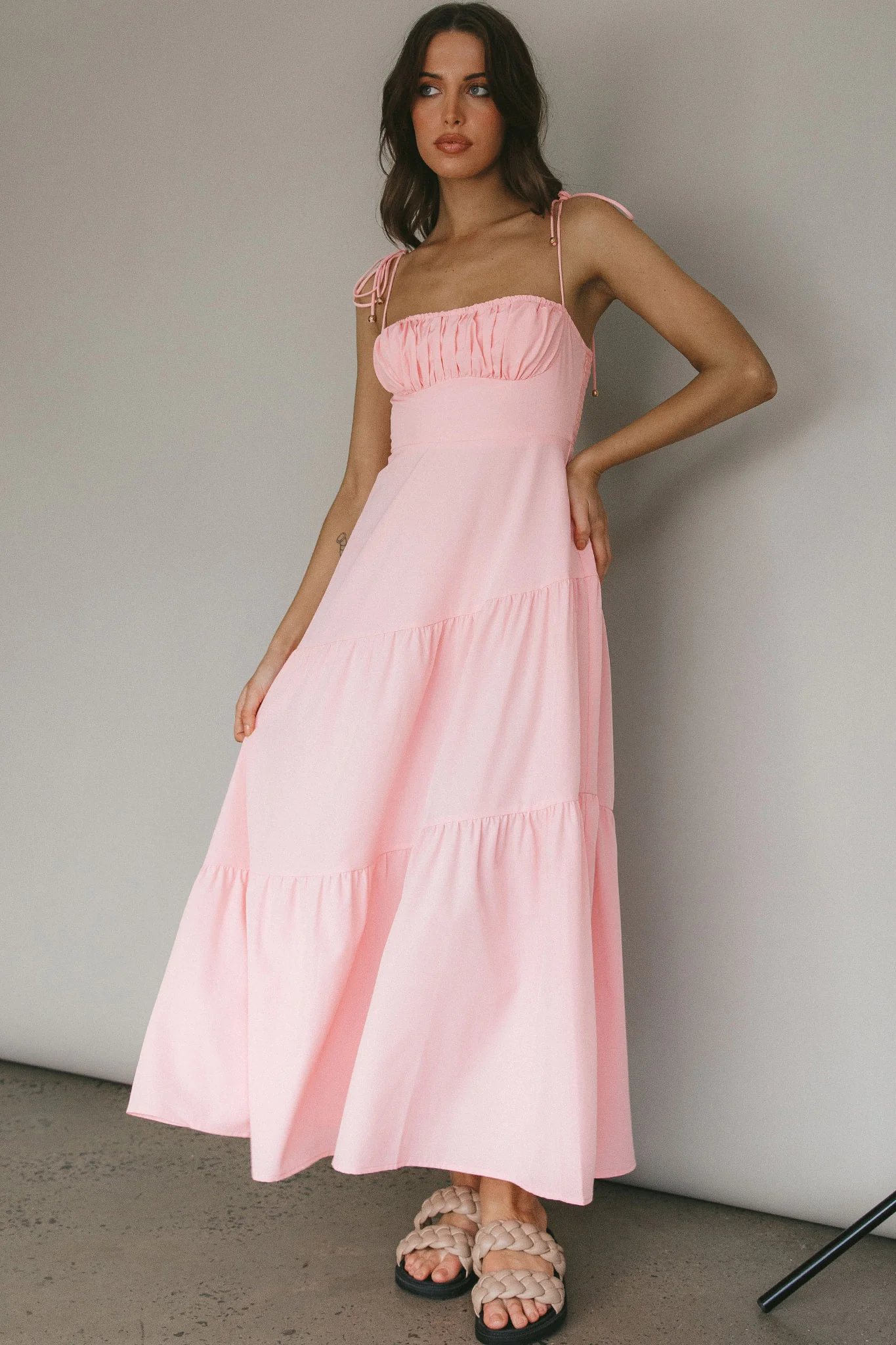 New Light Tied Shoulder Maxi Dress Blush - Image 9