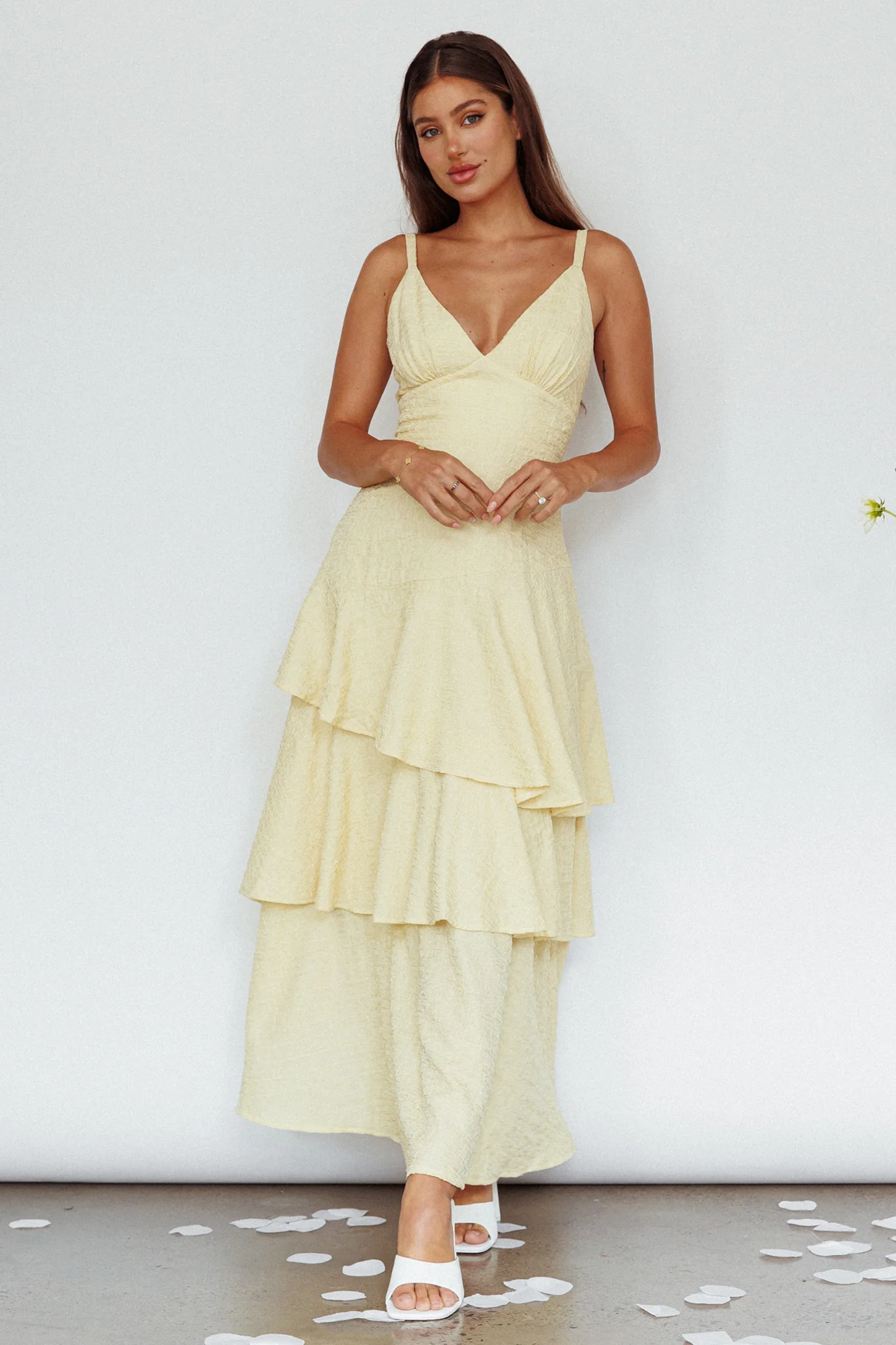 New Vibes Layered Hem Maxi Dress Lemon - Image 5