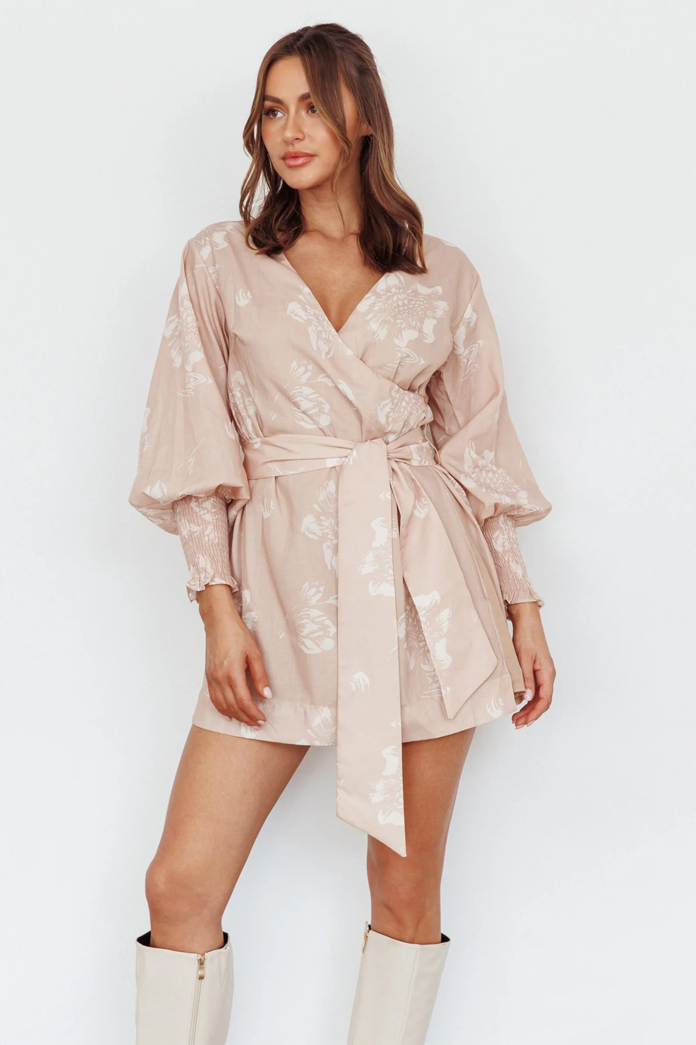 New Wave Long Sleeve Wrap Dress Sand - Image 5