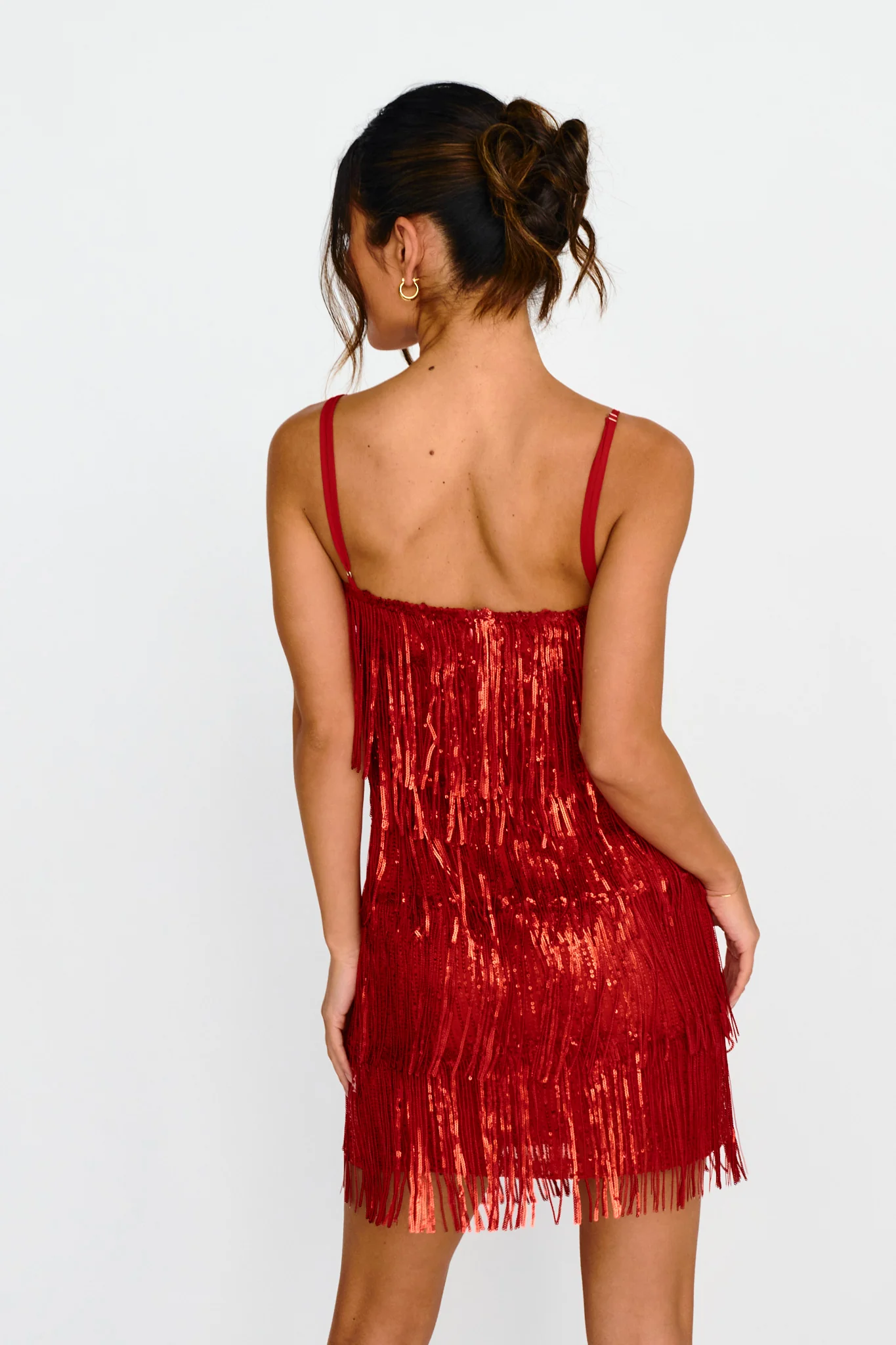 New York Nights Sequin Fringe Mini Dress Red - Image 3
