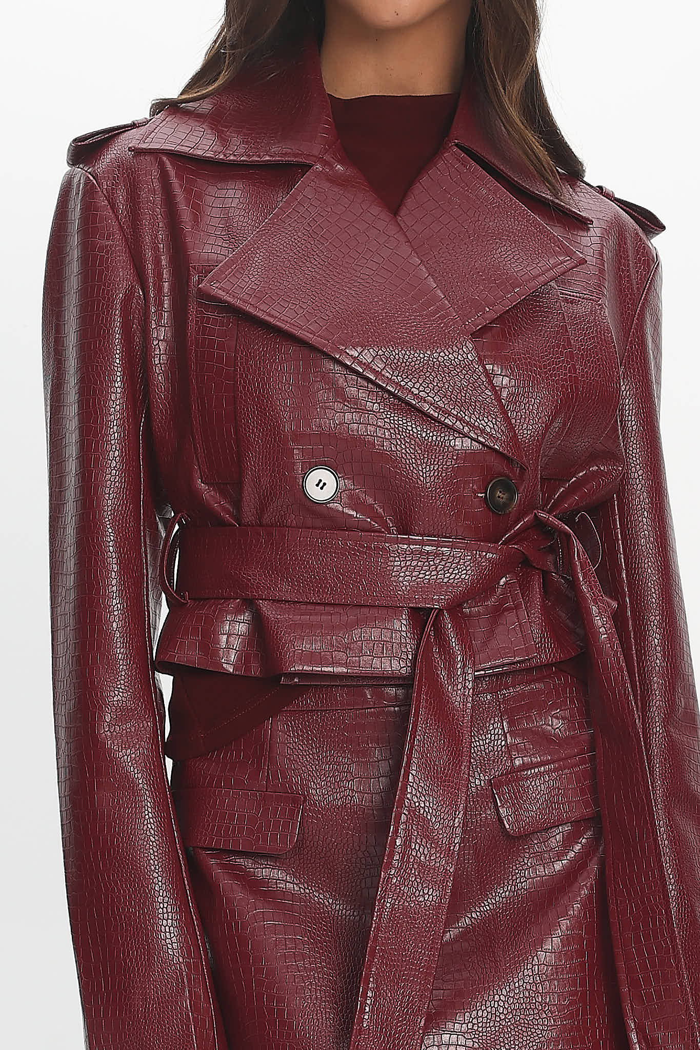 Nial Faux Leather Crop Jacket Burgundy - Image 5