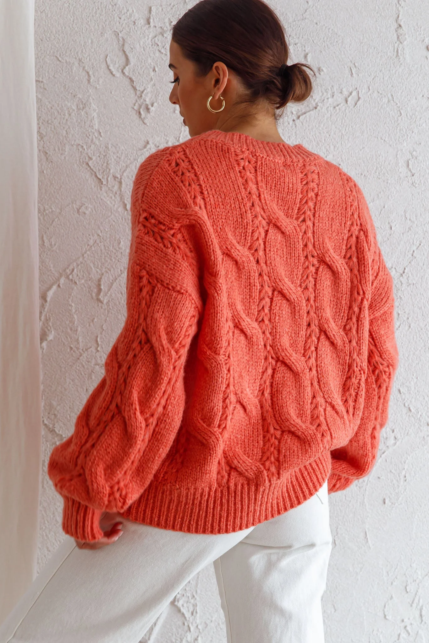 Nicola Long Sleeve Chunky Cable Knit Sweater Peach - Image 2