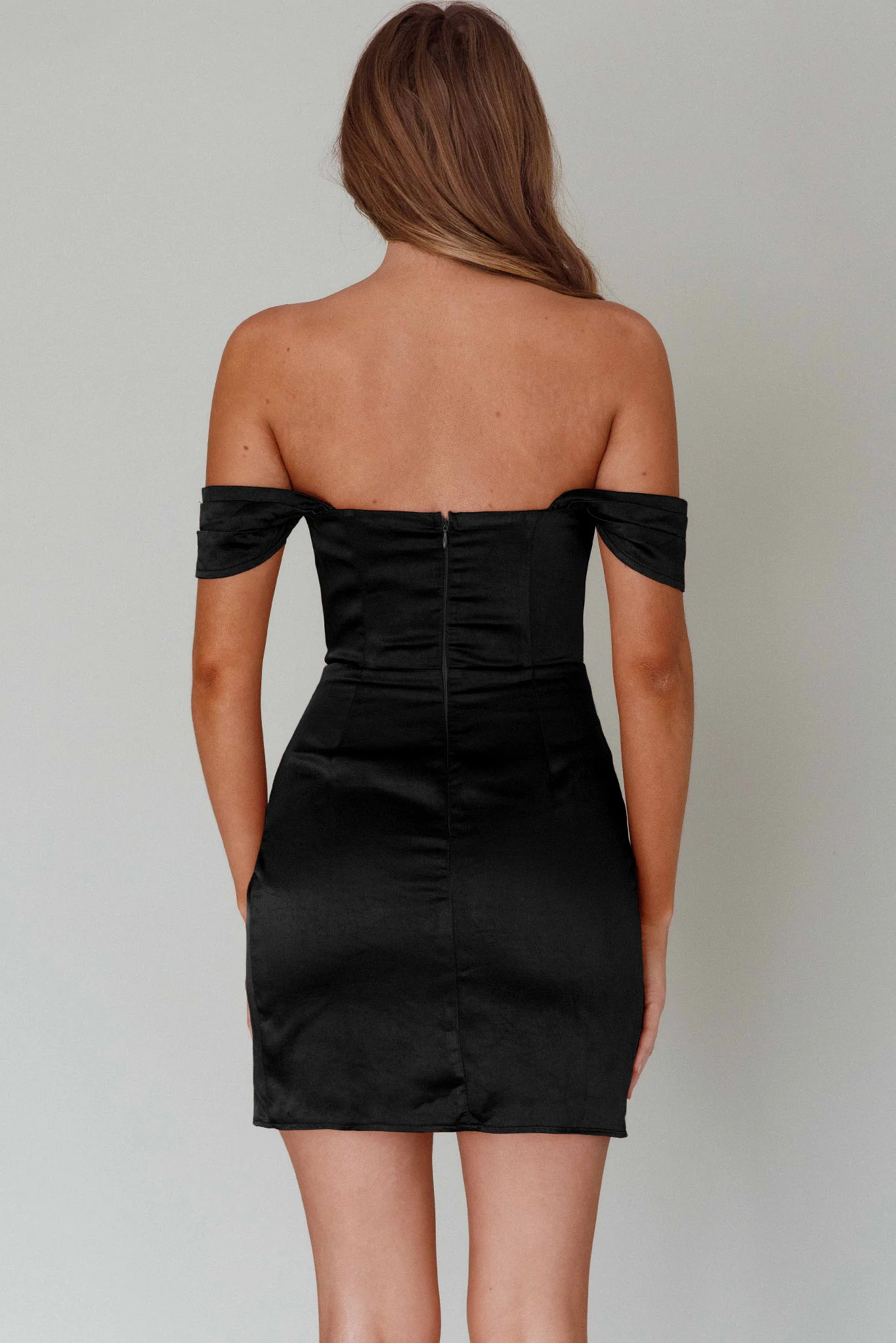 Night To Remember Off-Shoulder Satin Dress Black - Image 2