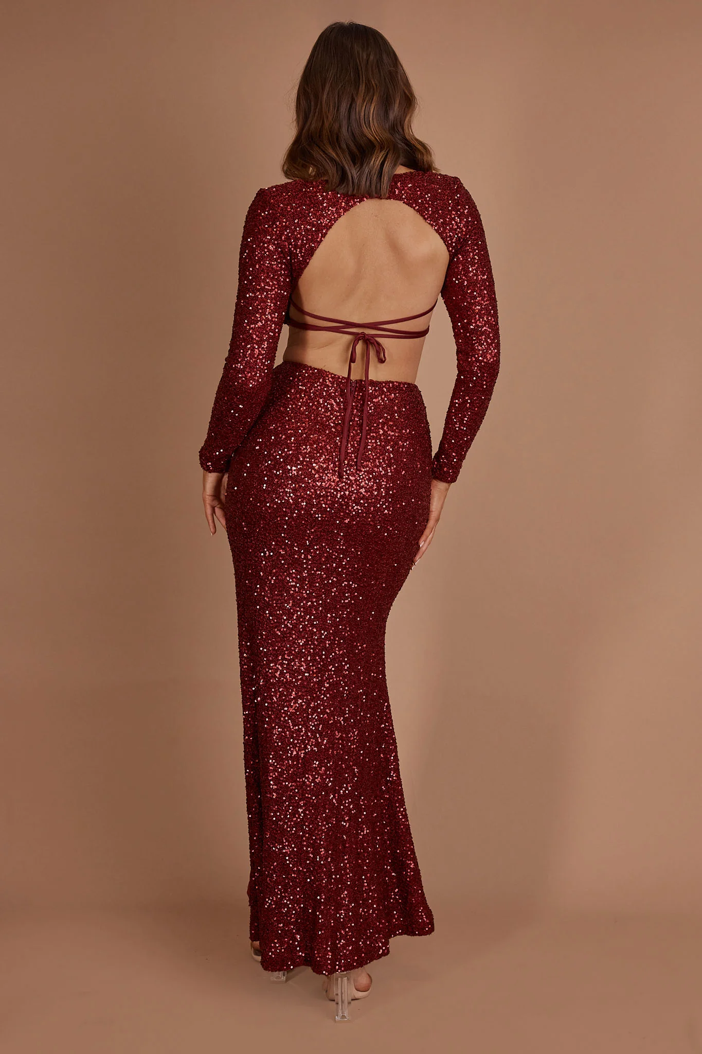 Nights In Monaco Split Sequin Maxi Skirt Burgundy - Image 2