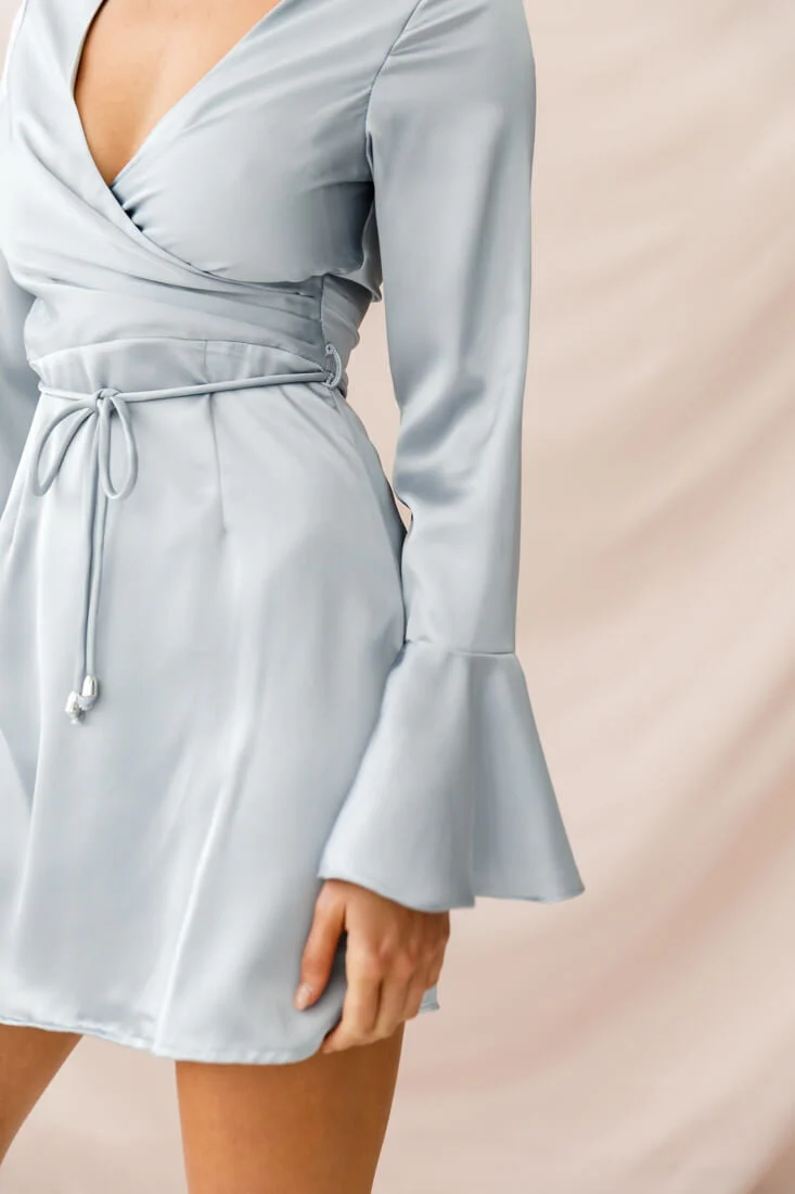 Nikki Flared Cuff Satin Dress Grey - Image 4
