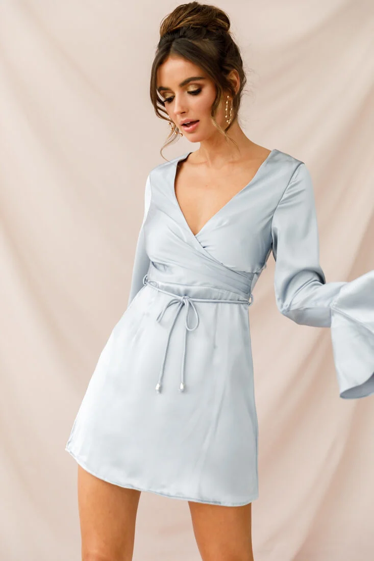 Nikki Flared Cuff Satin Dress Grey - Image 5