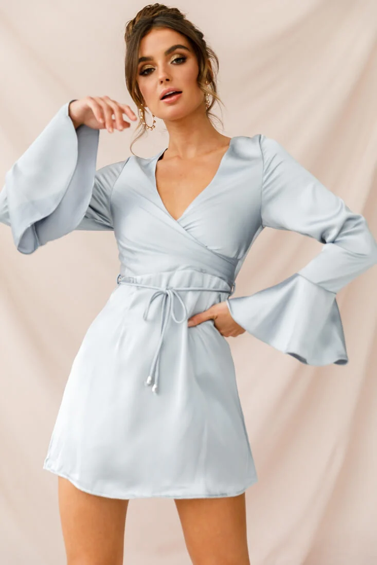 Nikki Flared Cuff Satin Dress Grey - Image 6