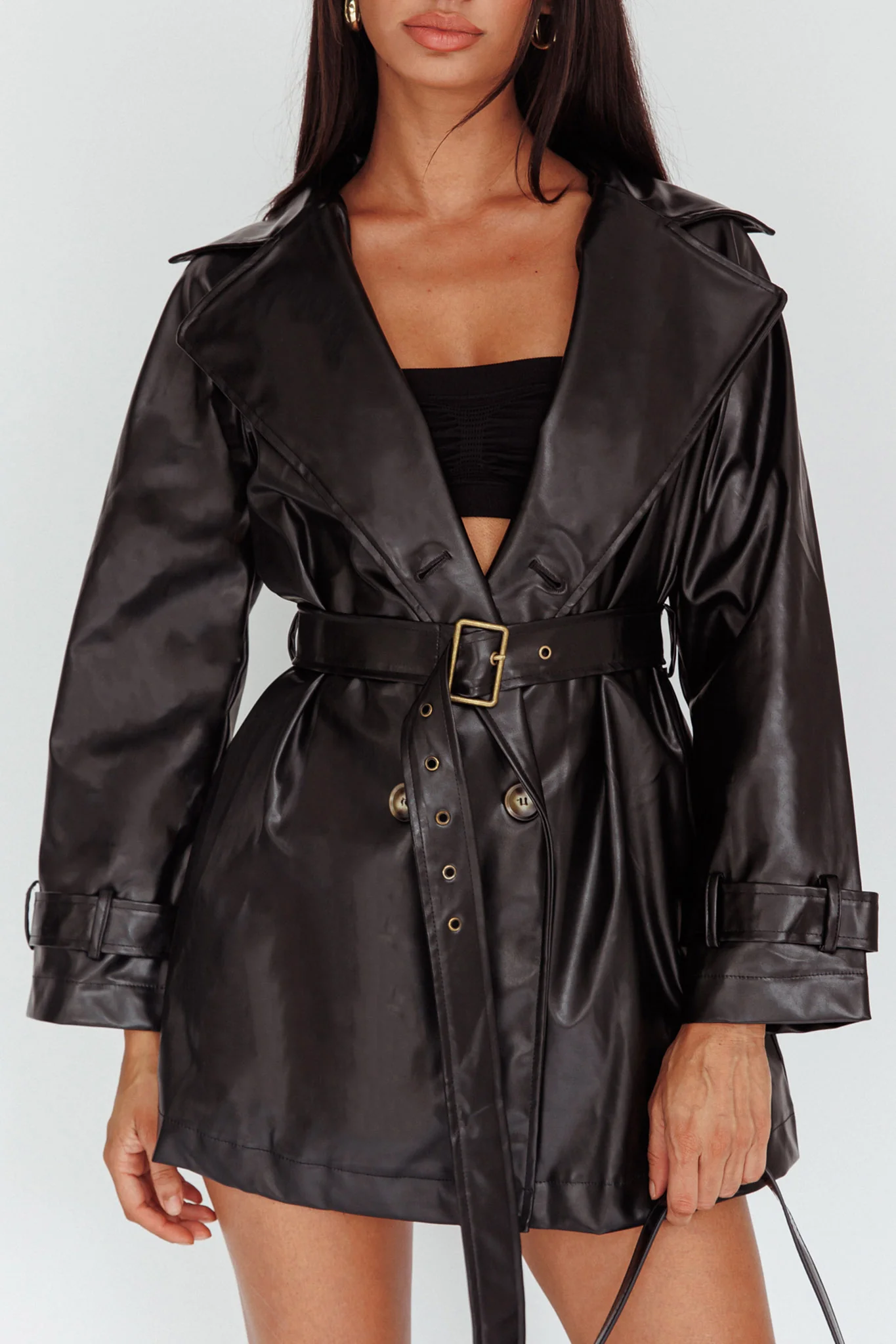 Noa Faux Leather Belted Jacket Black - Image 4