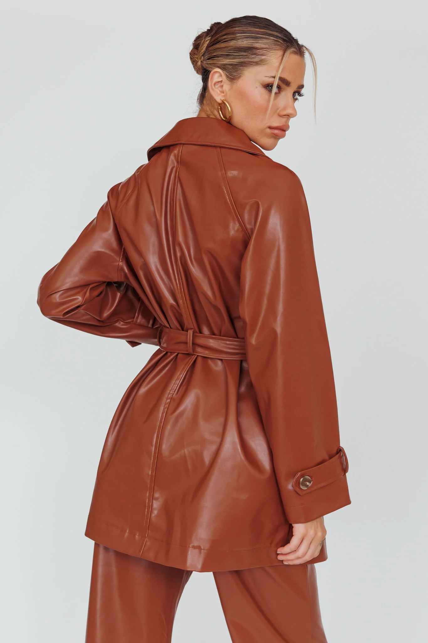 Noa Faux Leather Belted Jacket Terracotta - Image 2