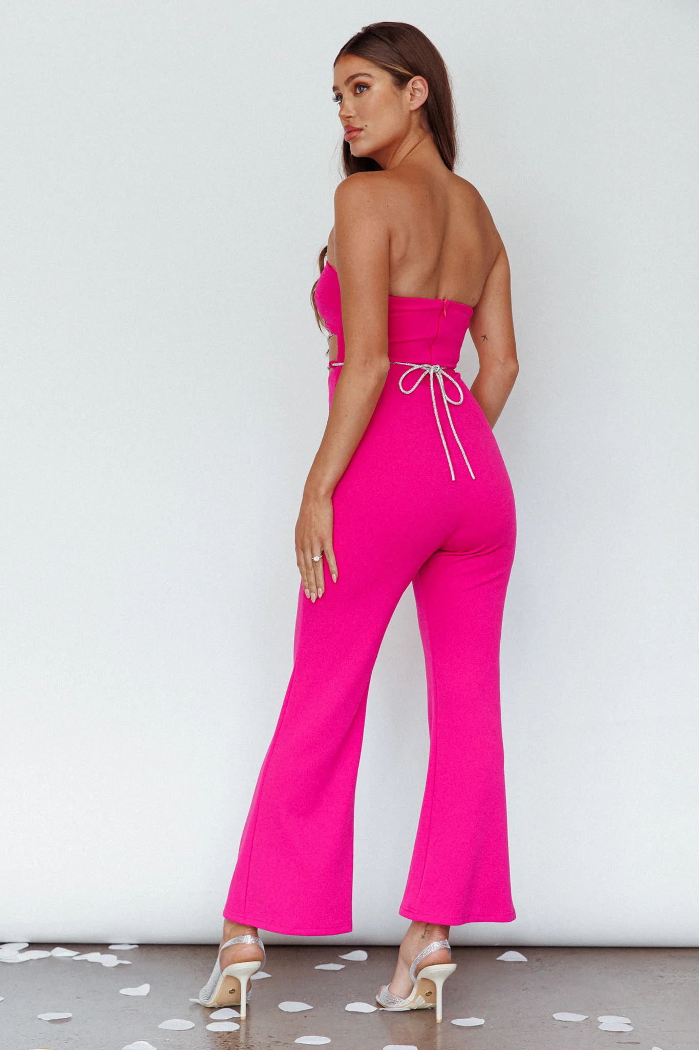 Nohemi Strapless Diamante Jumpsuit Fuchsia - Image 2