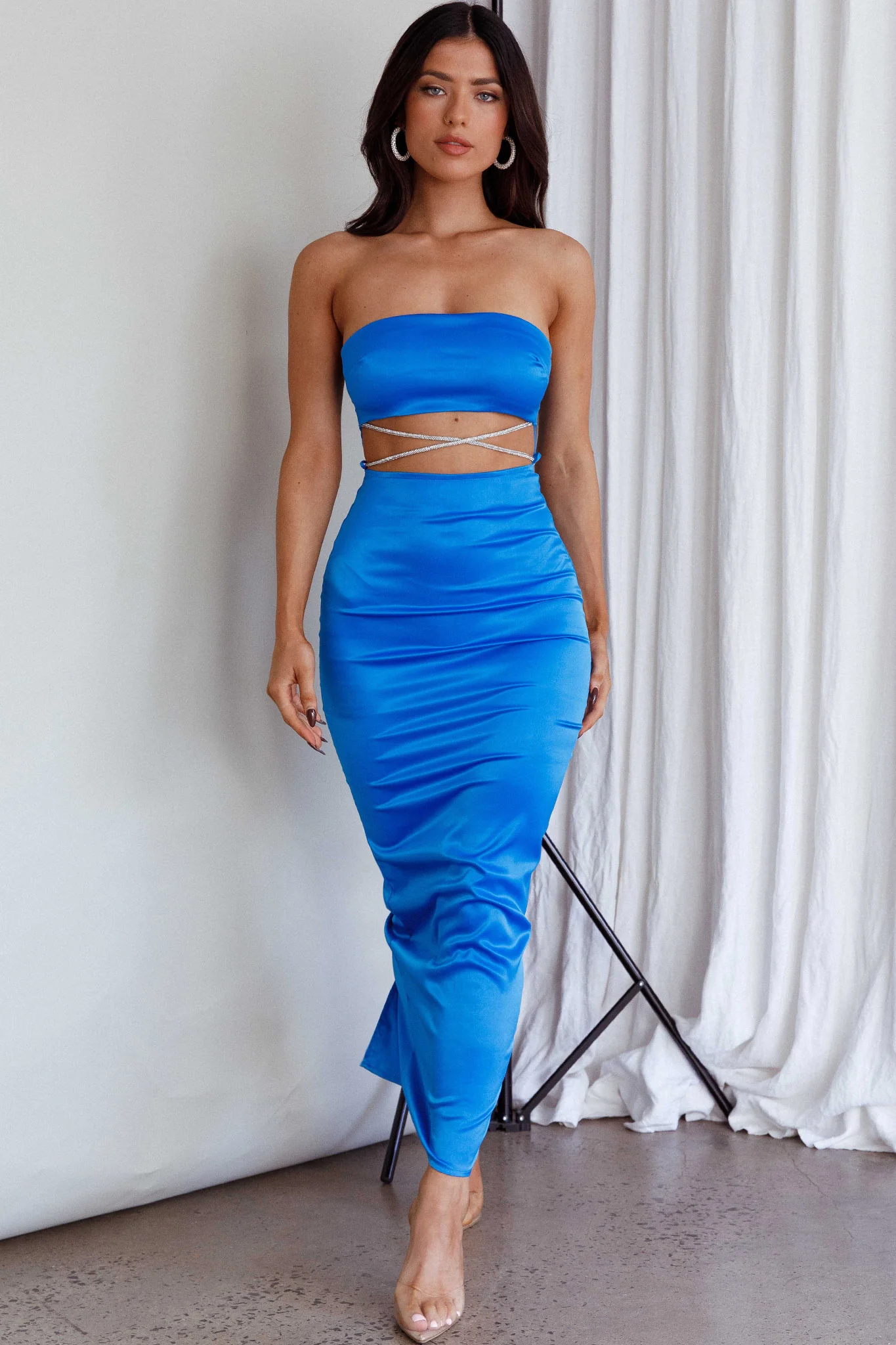 Nohemi Strapless Diamante Maxi Dress Blue - Image 3