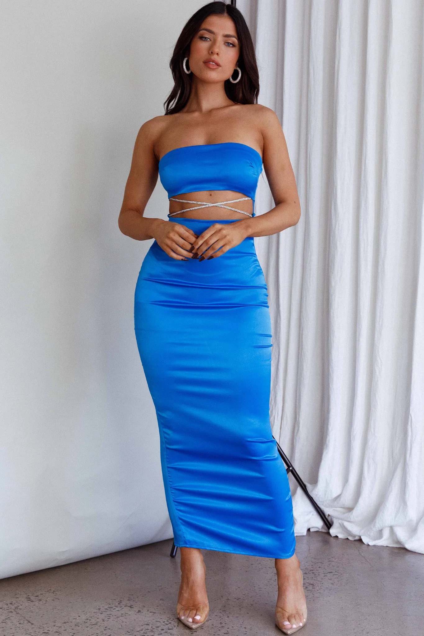 Nohemi Strapless Diamante Maxi Dress Blue - Image 5