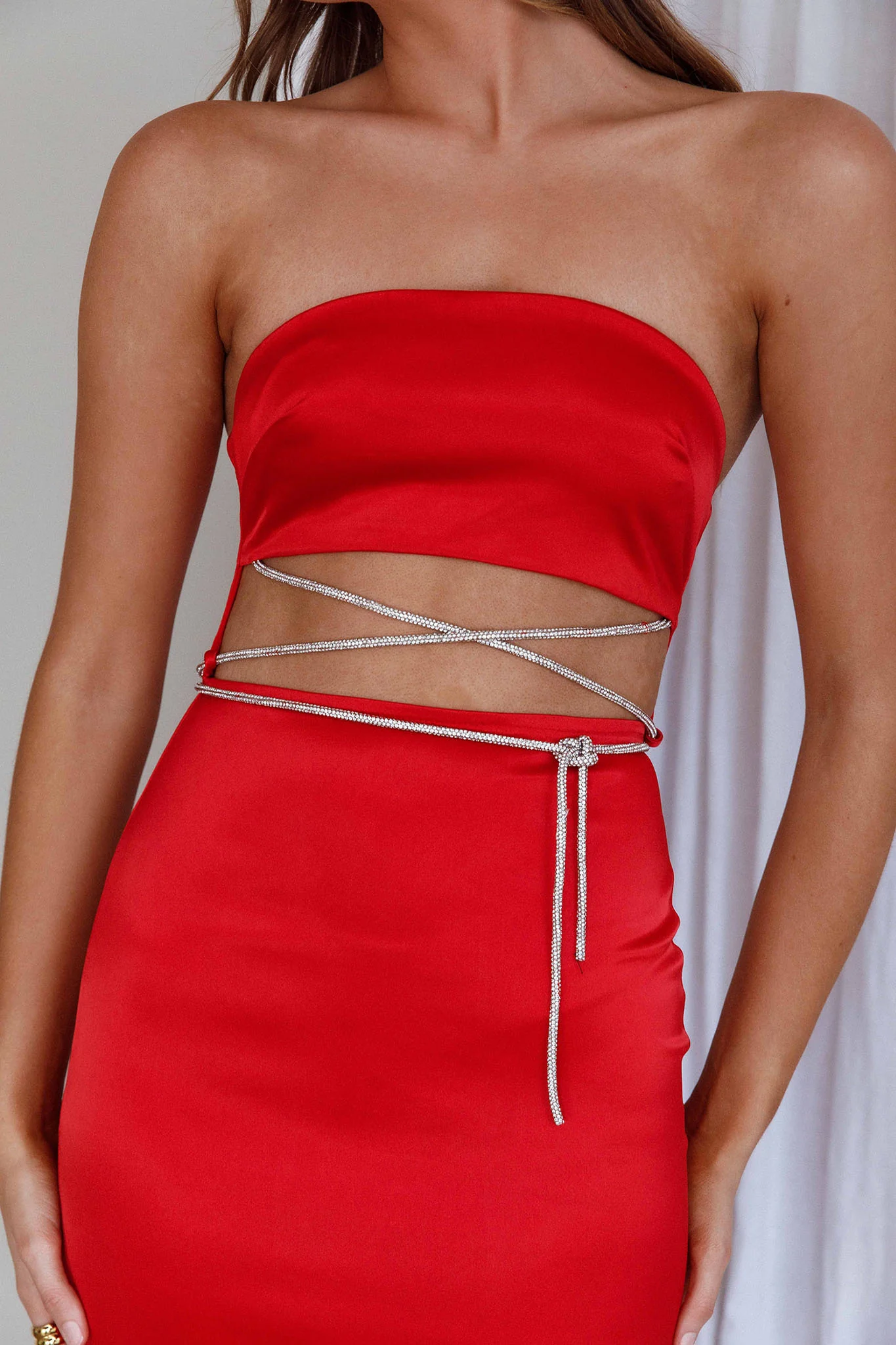 Nohemi Strapless Diamante Maxi Dress Red - Image 4