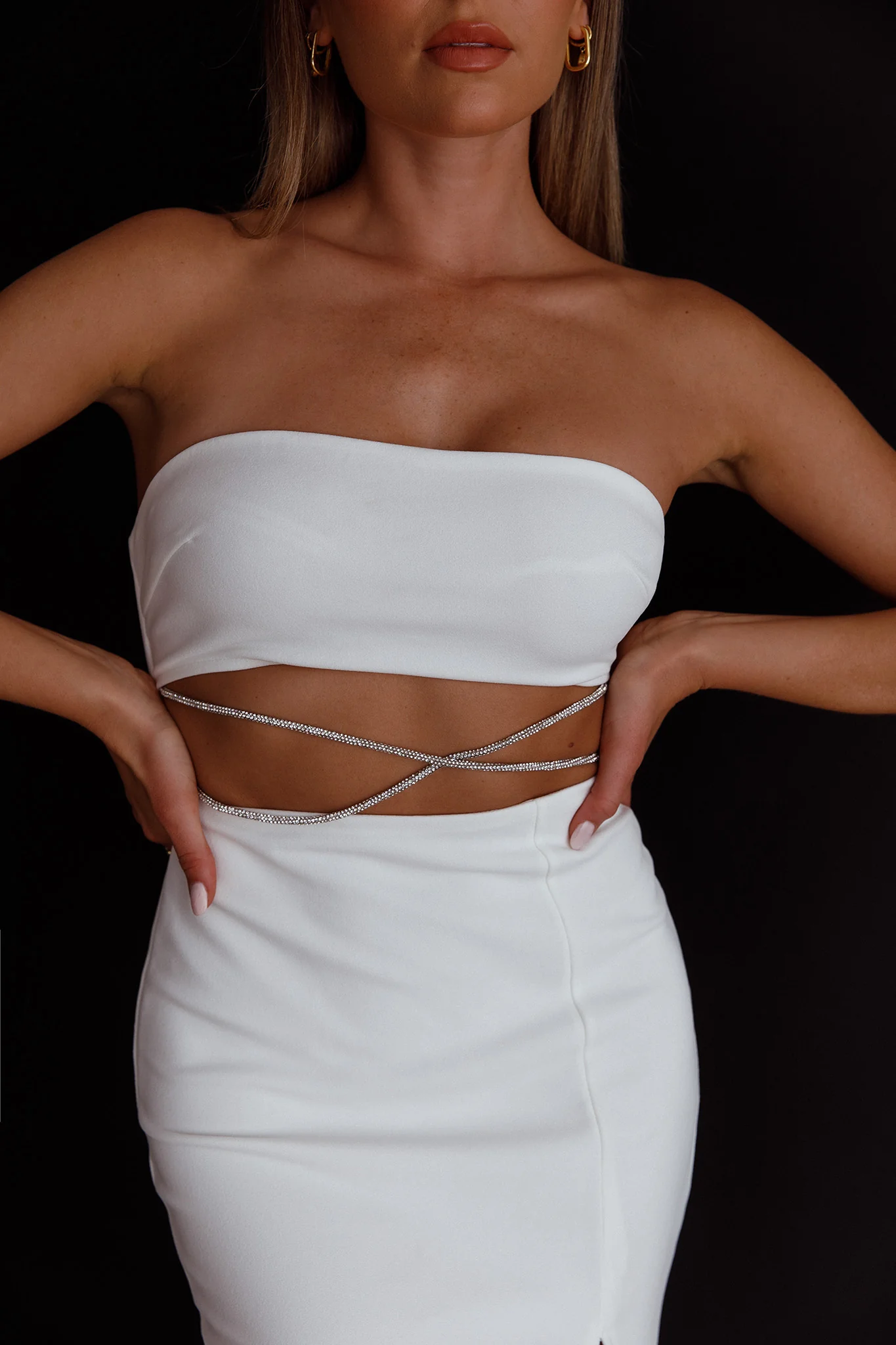 Nohemi Strapless Diamante Midi Dress White - Image 4