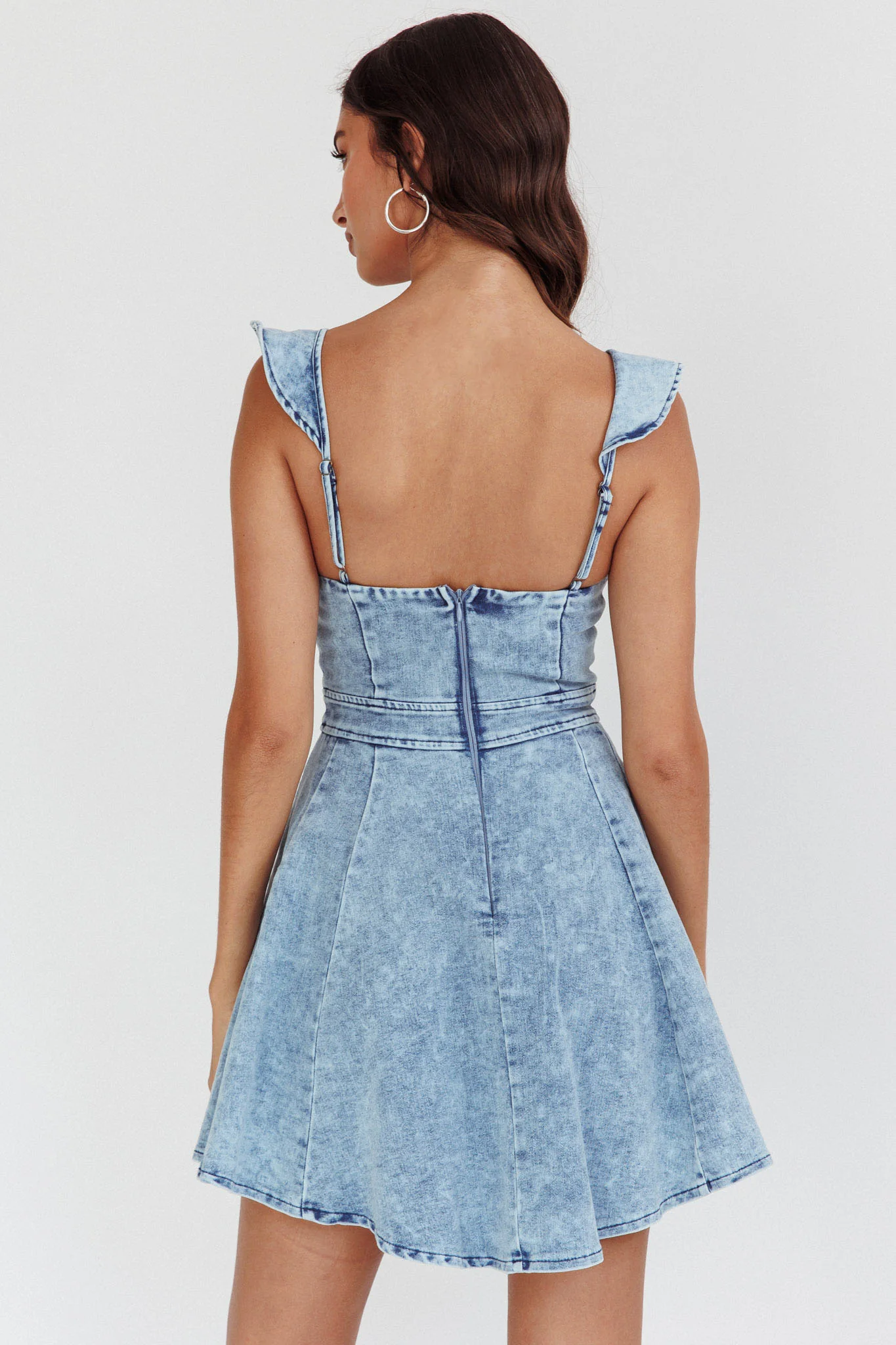 Nola Ruffle Strap Mini Dress Light Denim - Image 2