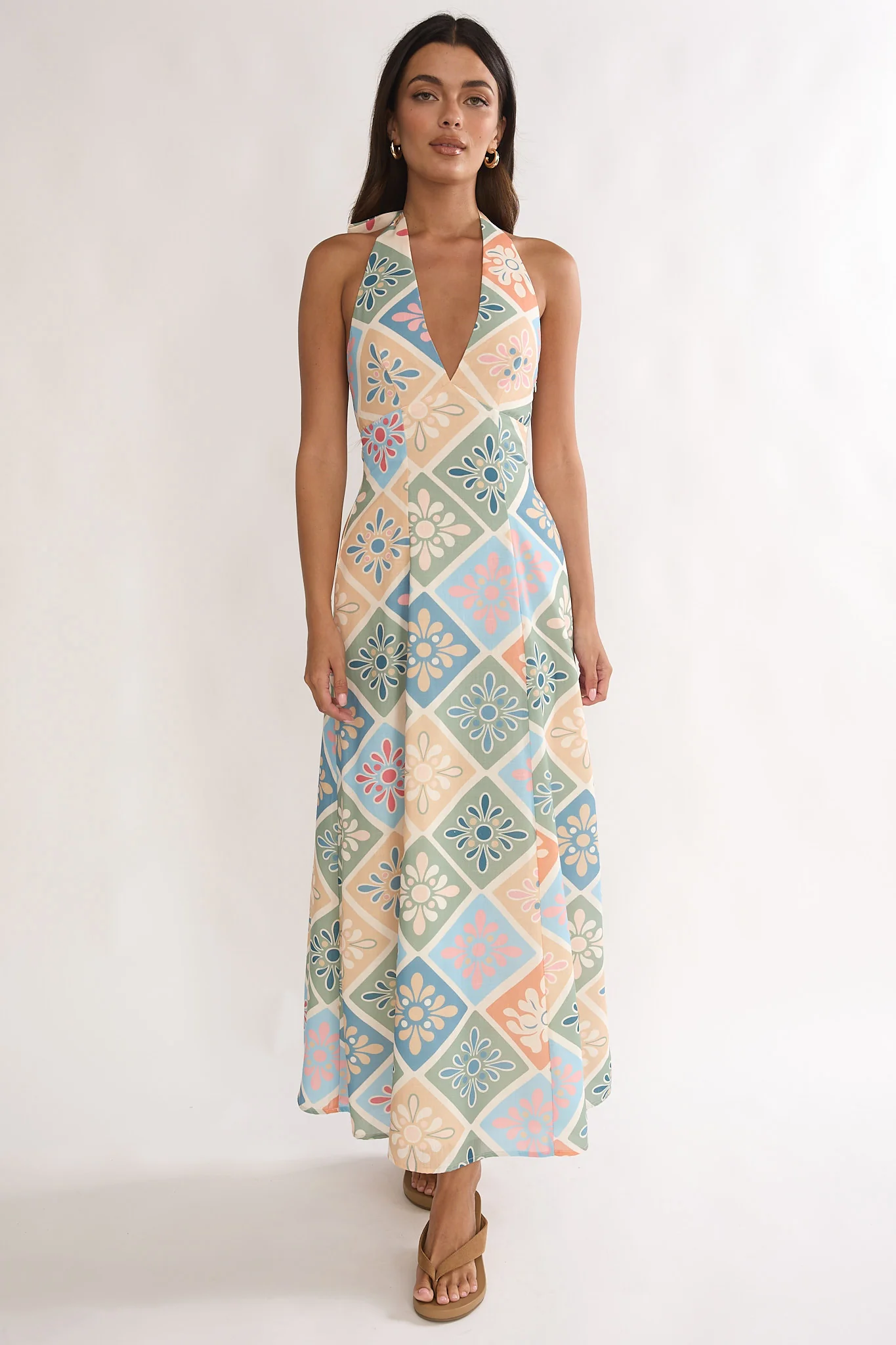 Nolara A-Line Halterneck Maxi Dress Green Multi - Image 2