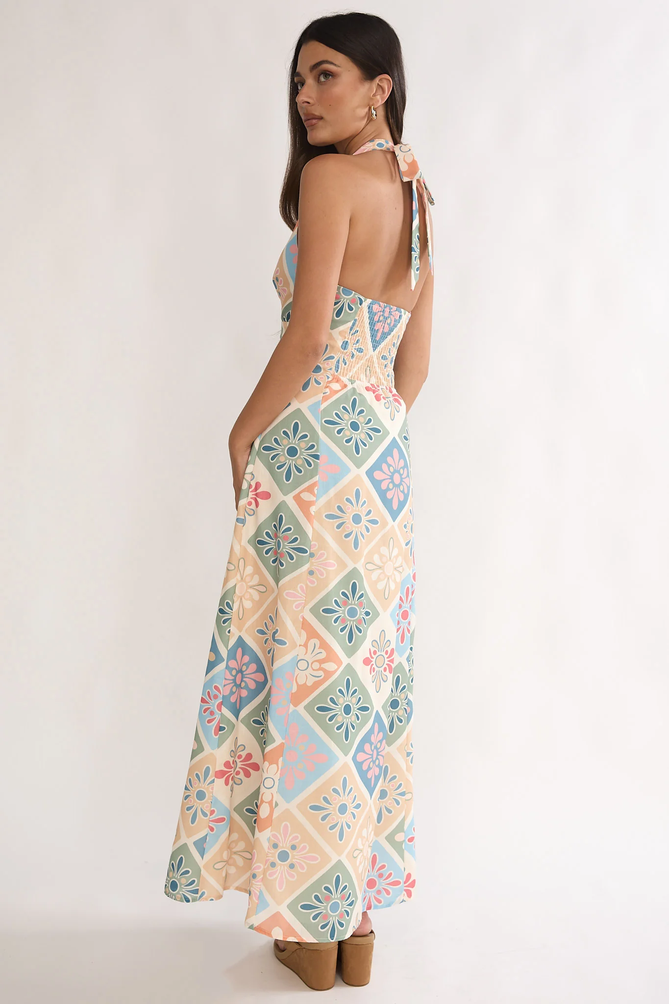 Nolara A-Line Halterneck Maxi Dress Green Multi - Image 3