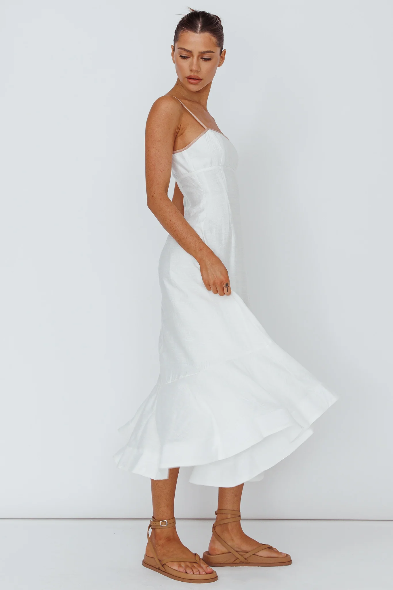 Noni Cami Strap Swing Midi Dress White - Image 5