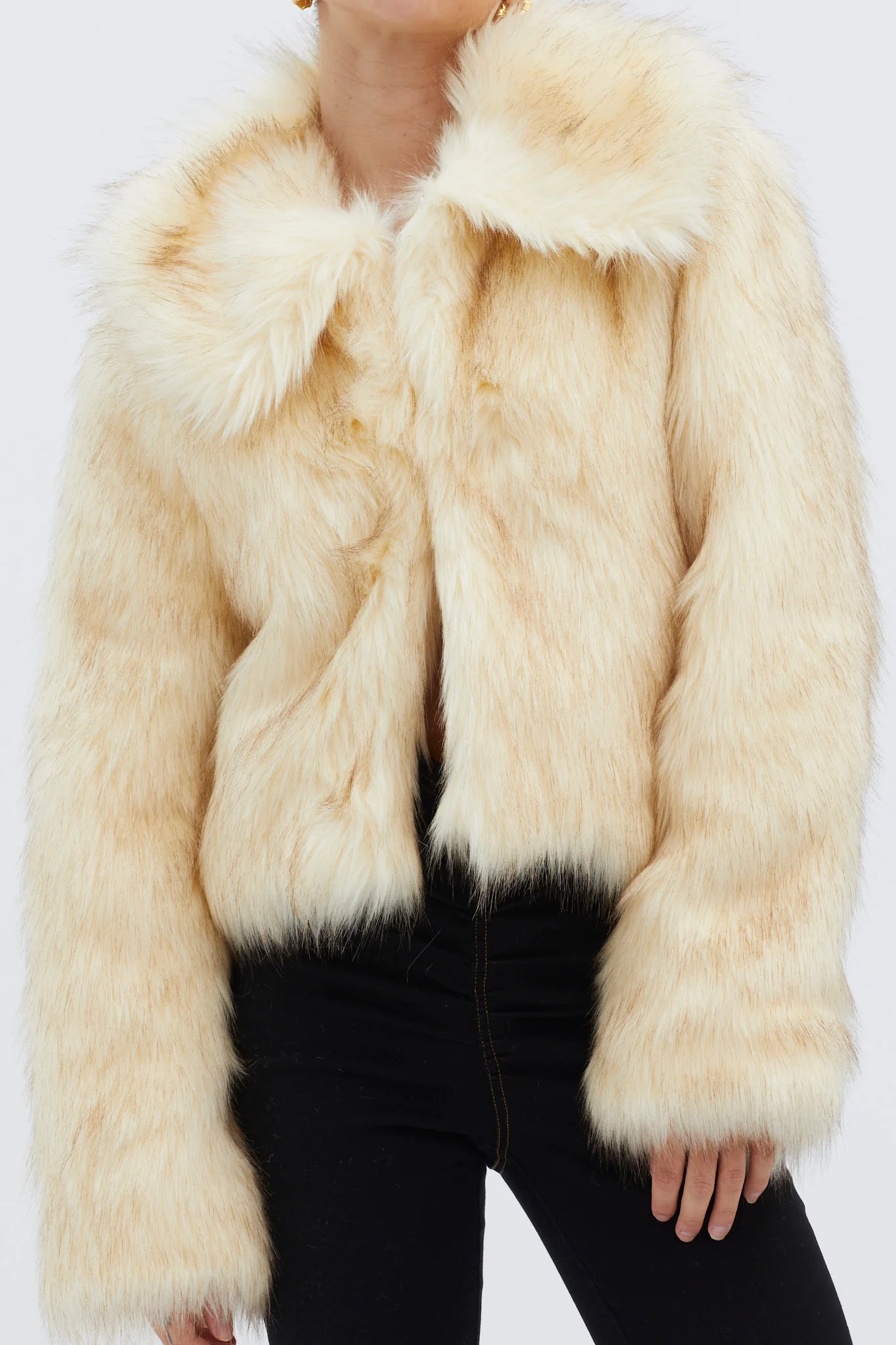 Nordic Faux Fur Collared Jacket Cream - Image 4