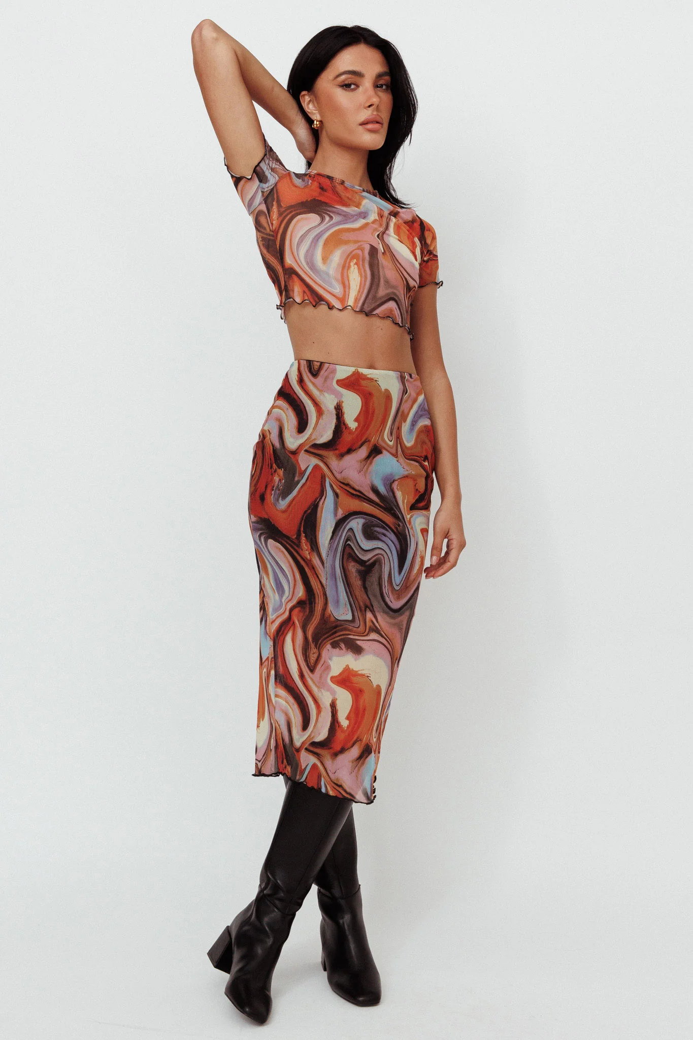 Northern Light Mesh Crop Top Brown Multi - Image 3
