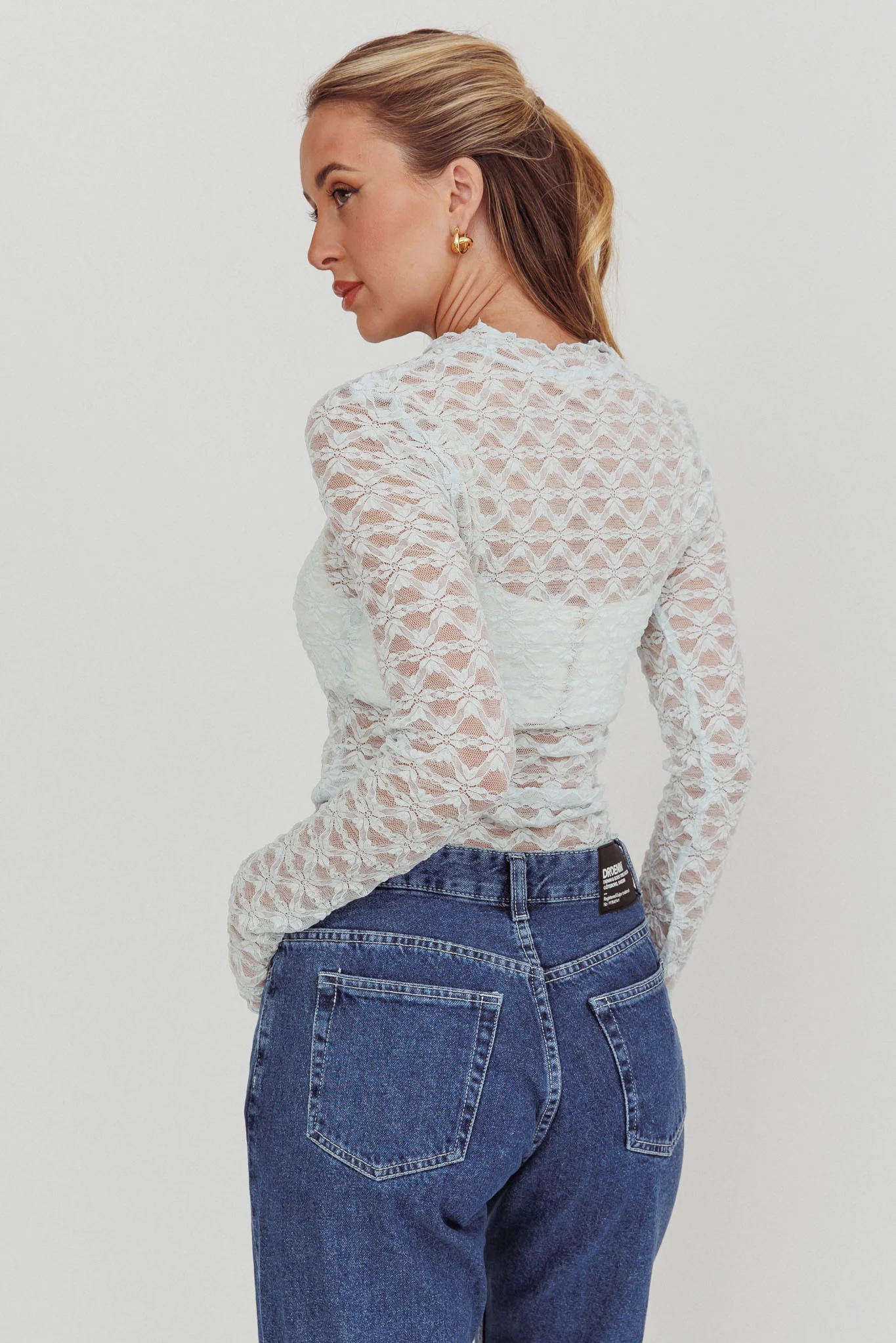 Not Shy Long Sleeve Lace Top Alice Blue - Image 3