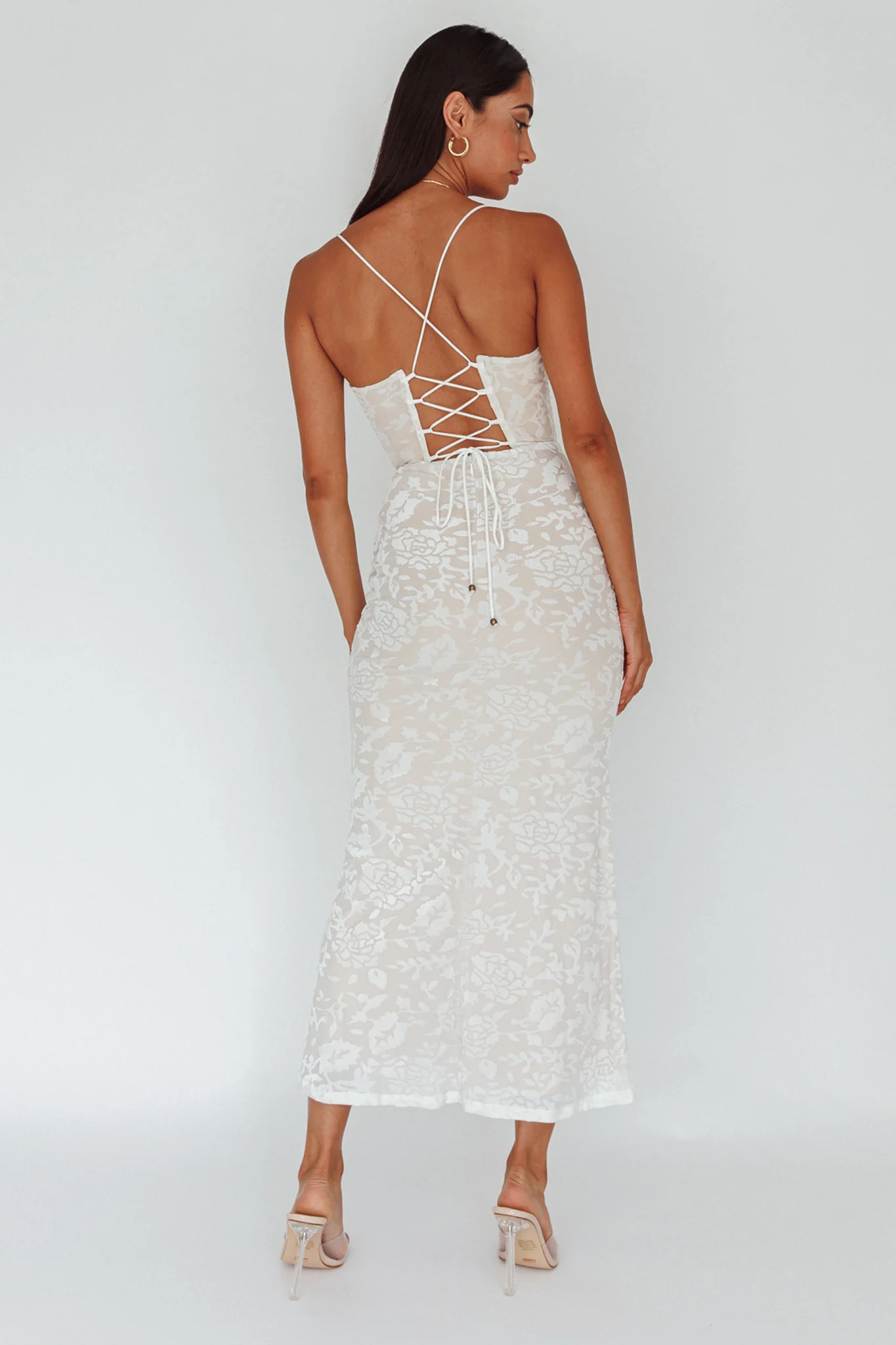 Nouveau U-Neckline Midi Dress Floral White - Image 2