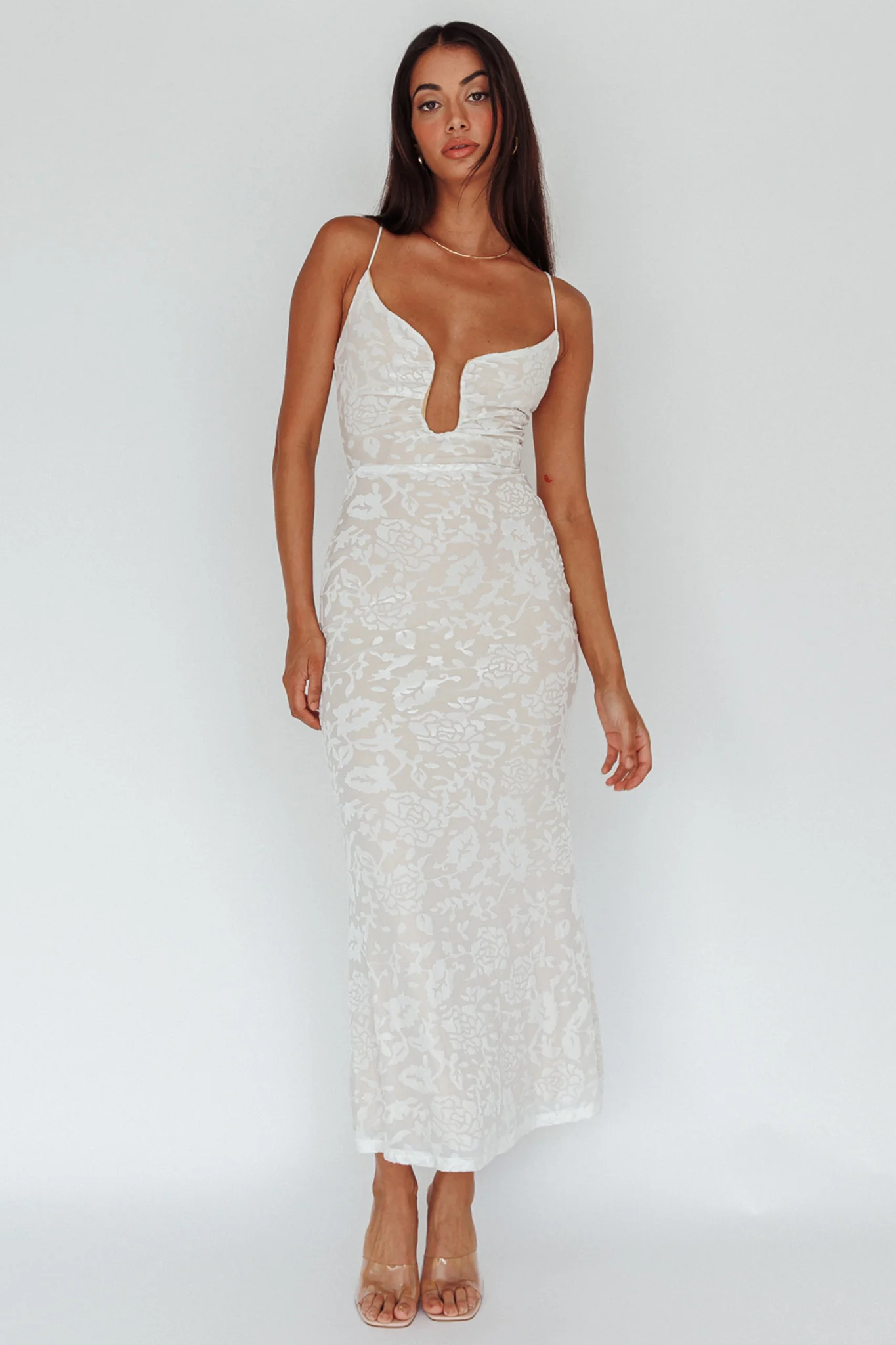Nouveau U-Neckline Midi Dress Floral White - Image 6