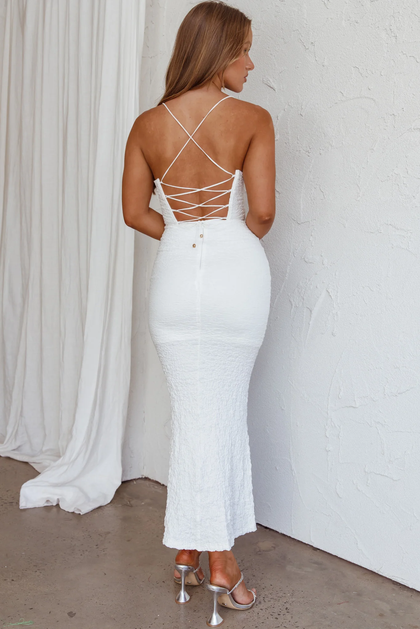 Nouveau U-Neckline Midi Dress White - Image 2
