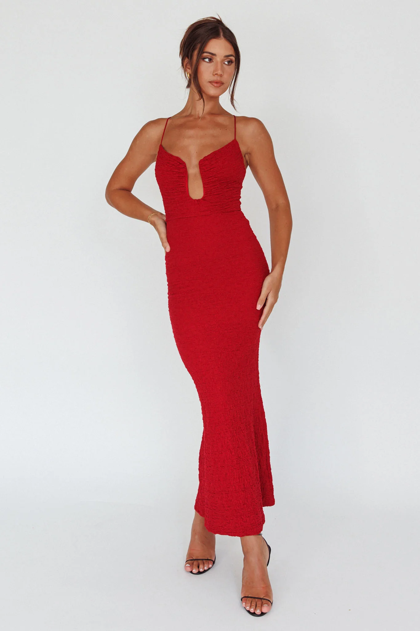 Nouveau U-Neckline Midi Dress Wine - Image 5