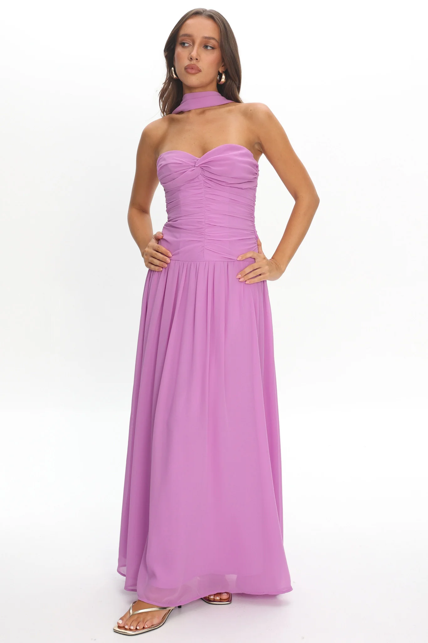 Novarra Twist Bust Strapless Maxi Dress Lilac - Image 6