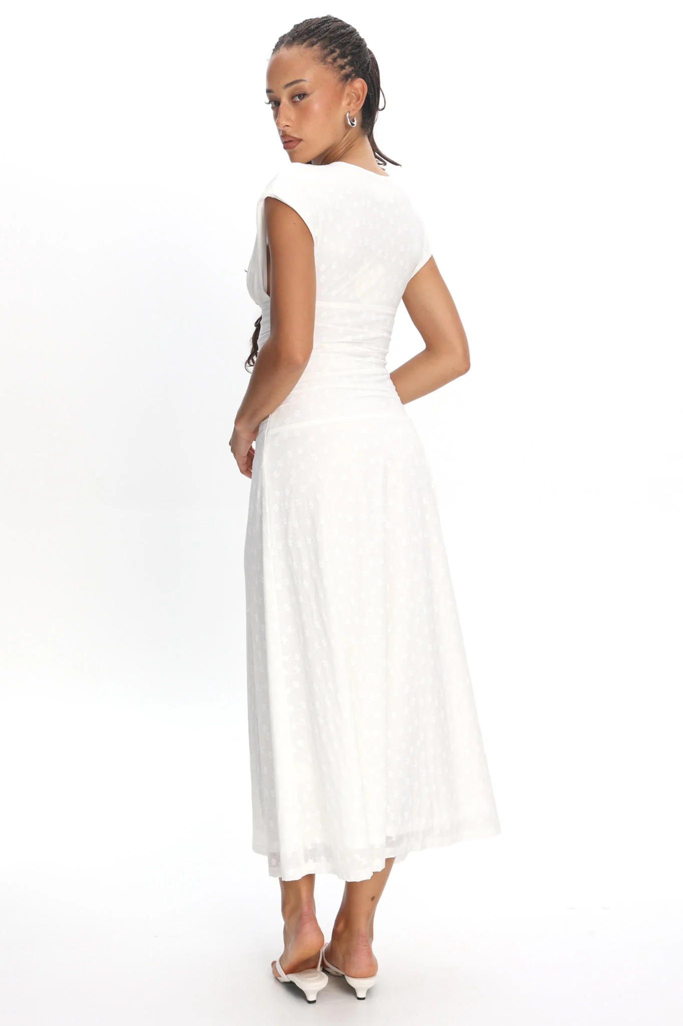 Novia Ruched Bodice Maxi Dress Embroidered Off White - Image 3