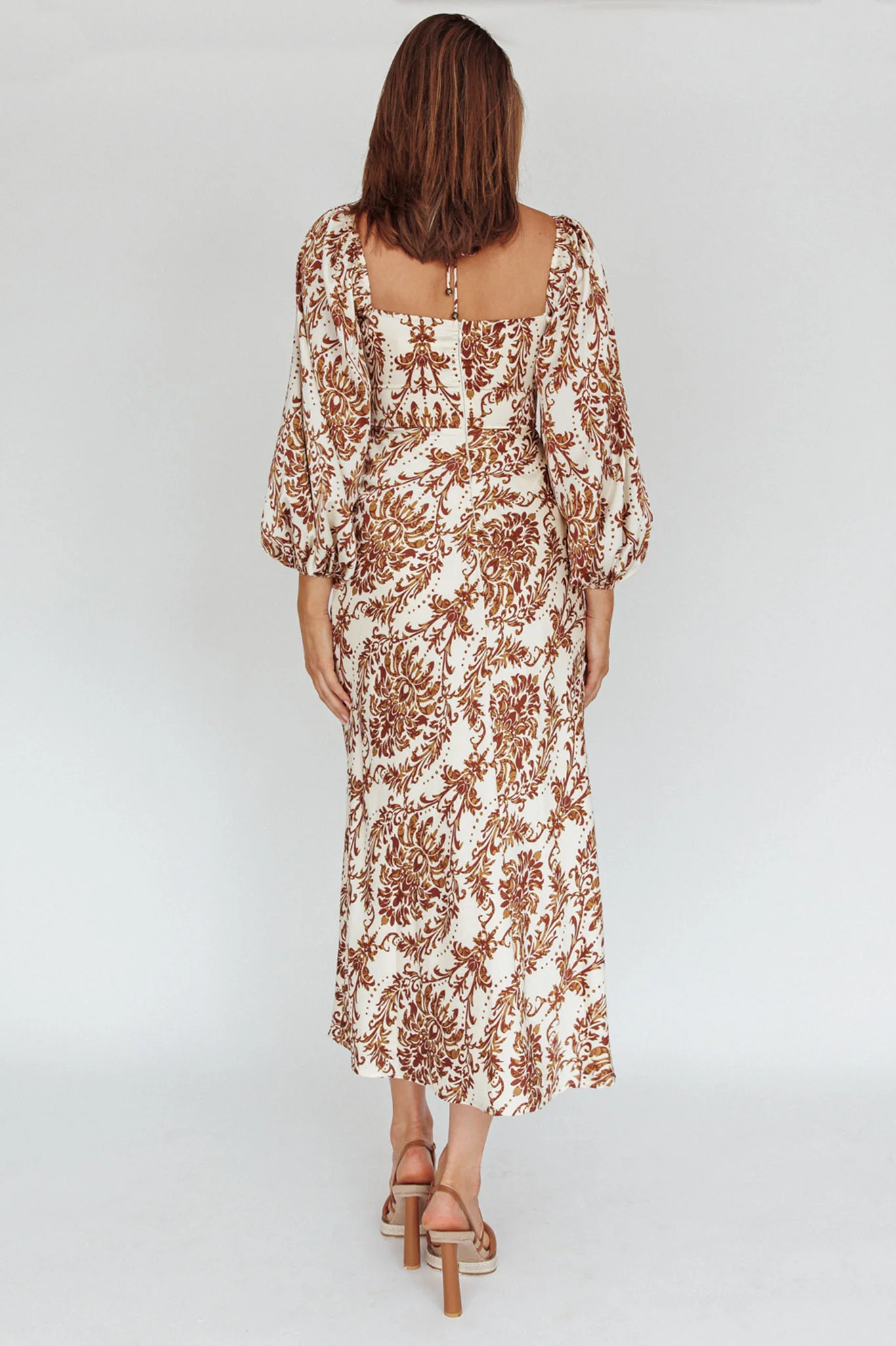 Nyree Long Sleeve Maxi Dress Floral Brown - Image 3