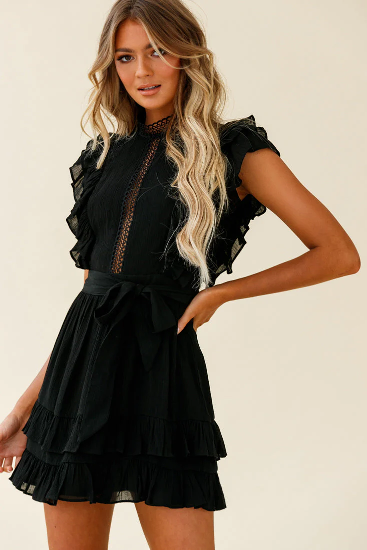 Oakland High Neck Ruffle Detail Dress Black - Image 2