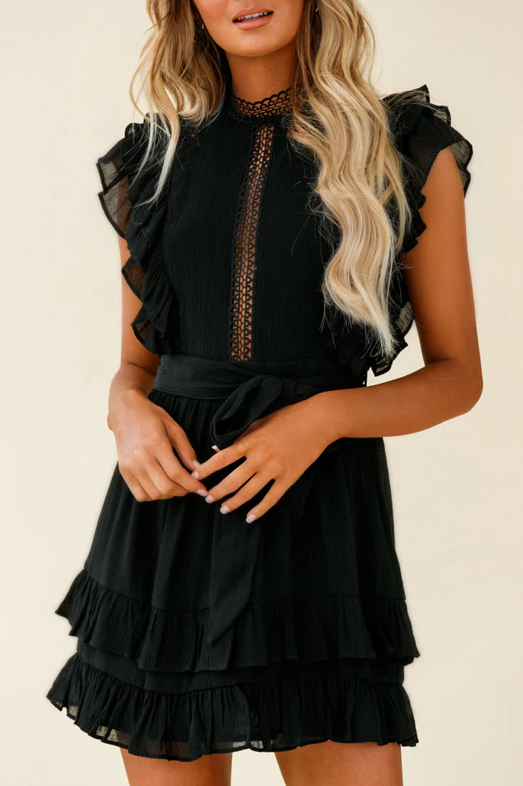 Oakland High Neck Ruffle Detail Dress Black - Image 7