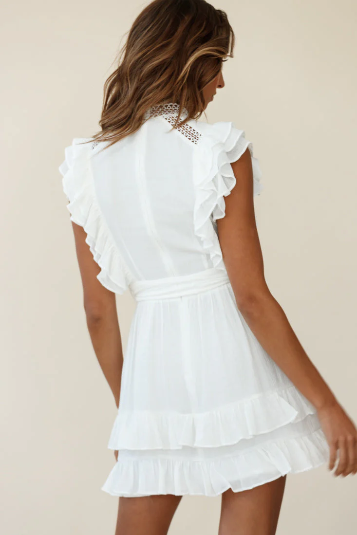 Oakland High Neck Ruffle Detail Dress White - Image 2