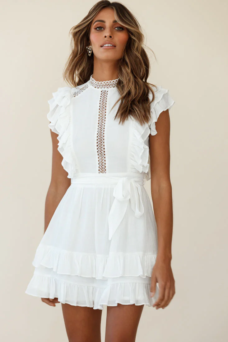 Oakland High Neck Ruffle Detail Dress White - Image 4