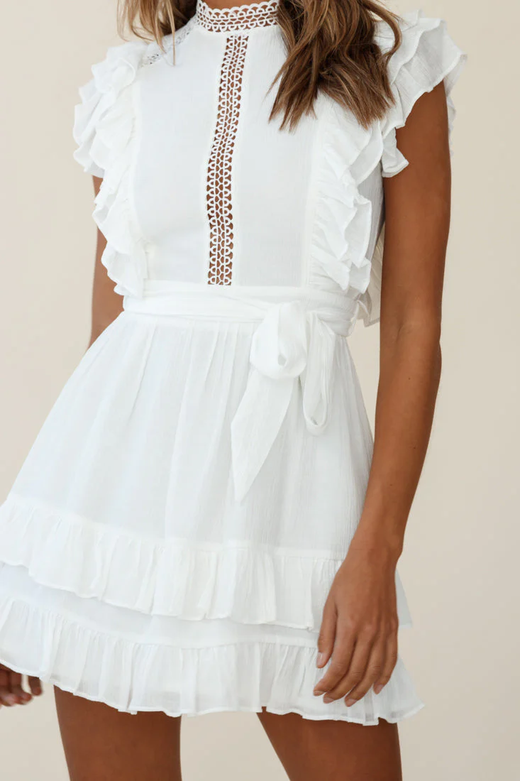 Oakland High Neck Ruffle Detail Dress White - Image 7