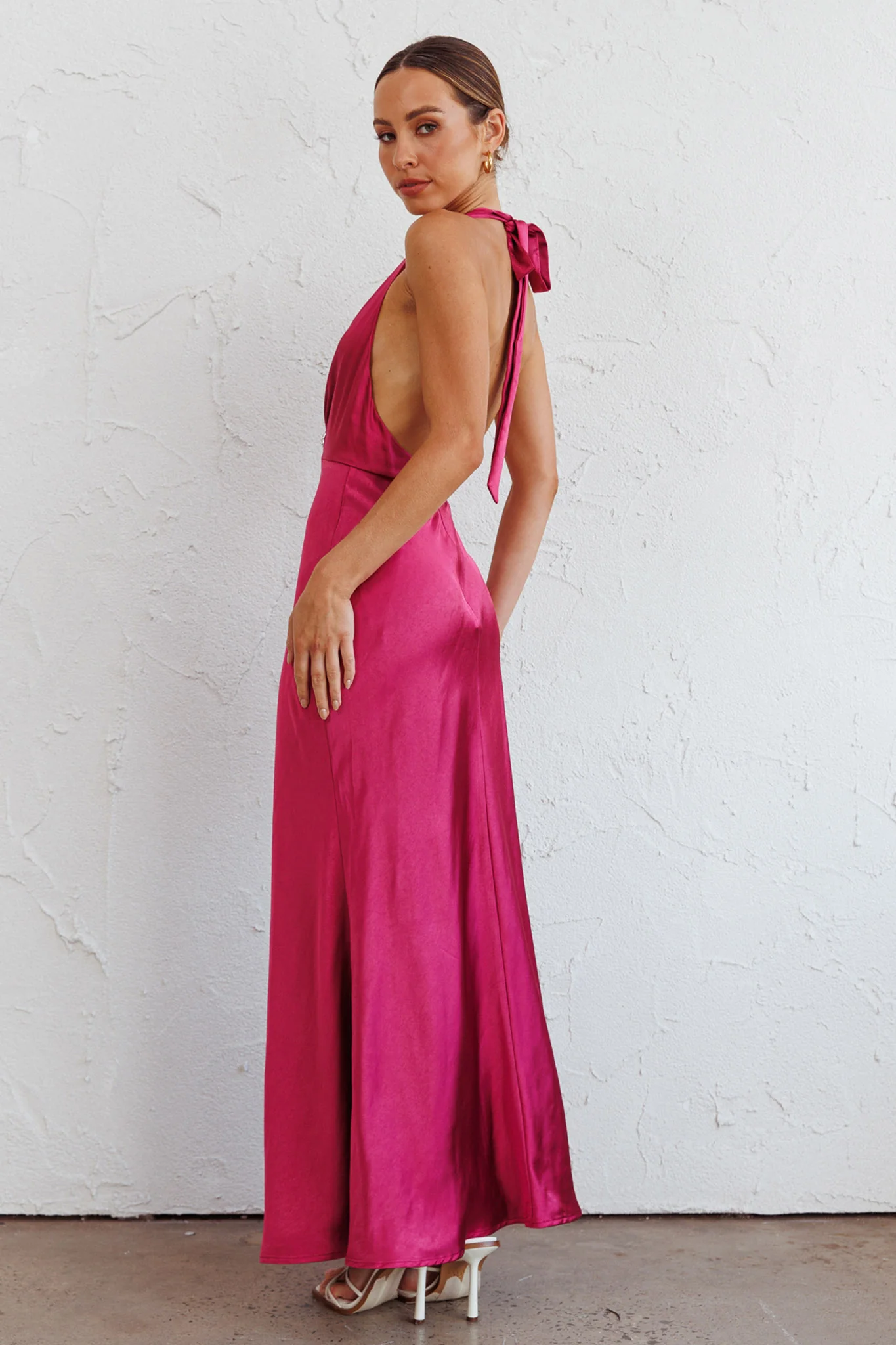 Oasis Diamante Halterneck Maxi Dress Fuchsia - Image 2