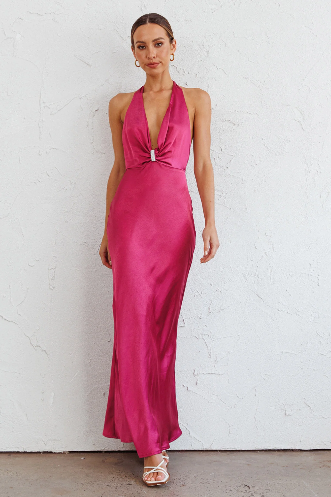 Oasis Diamante Halterneck Maxi Dress Fuchsia - Image 5