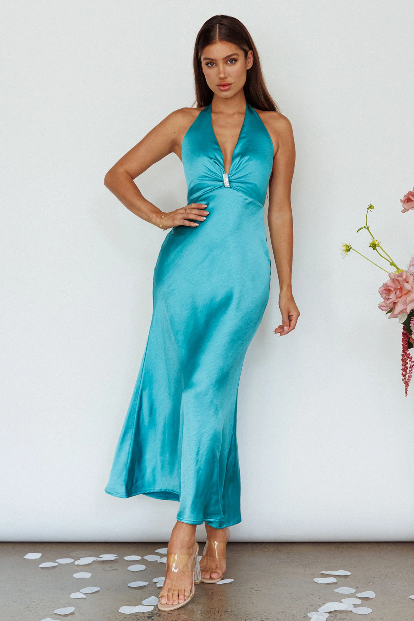 Oasis Diamante Halterneck Maxi Dress Turquoise - Image 5