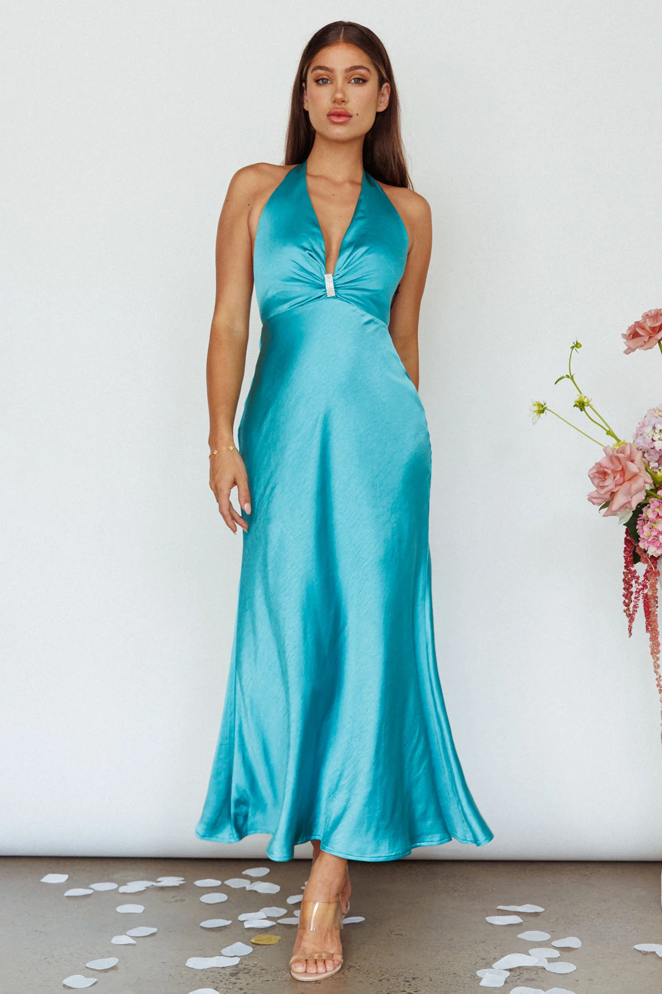 Oasis Diamante Halterneck Maxi Dress Turquoise - Image 7